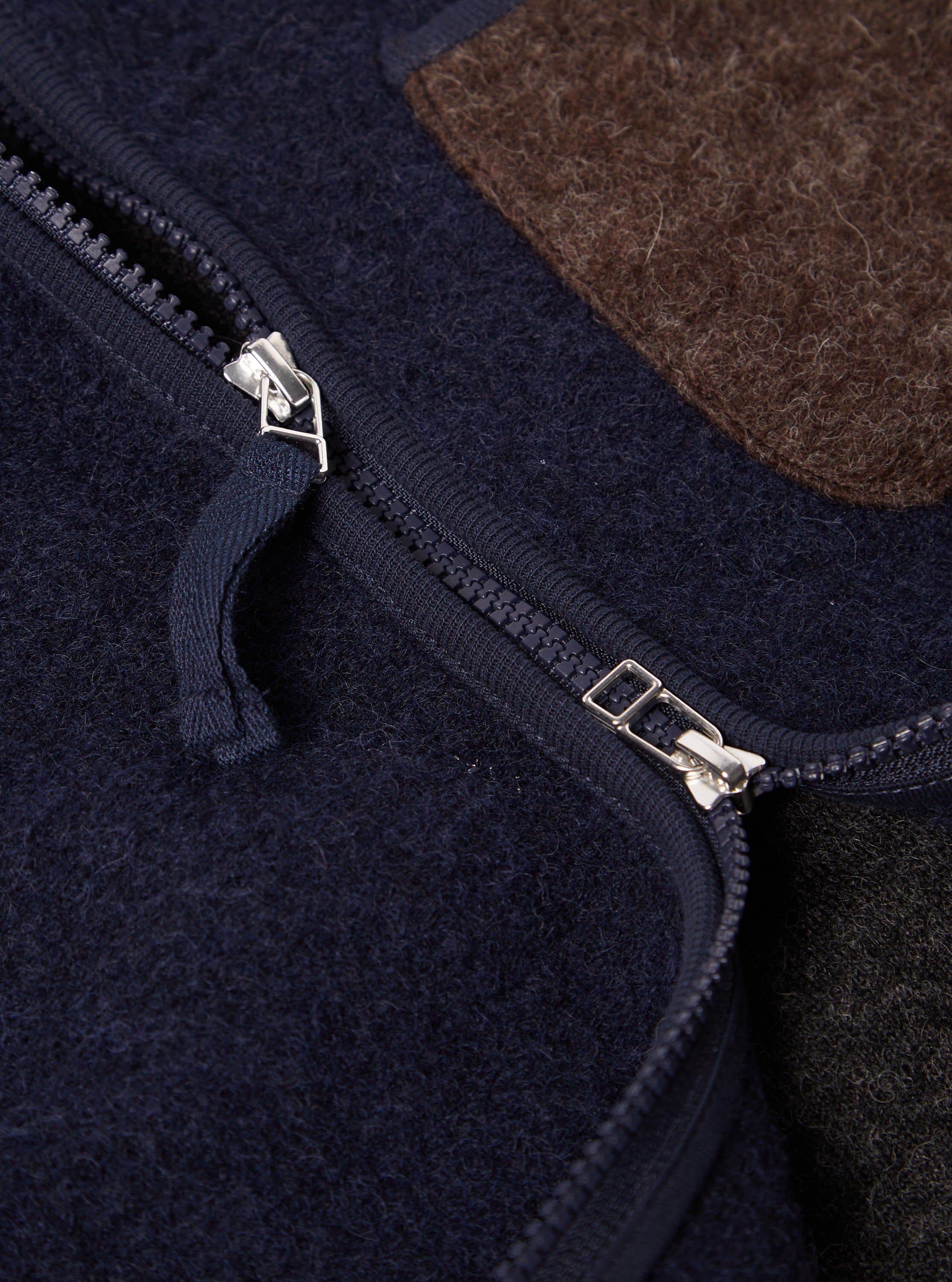 Universal Works Mixed Zip Gilet in Mixed Navy Wool Fleece