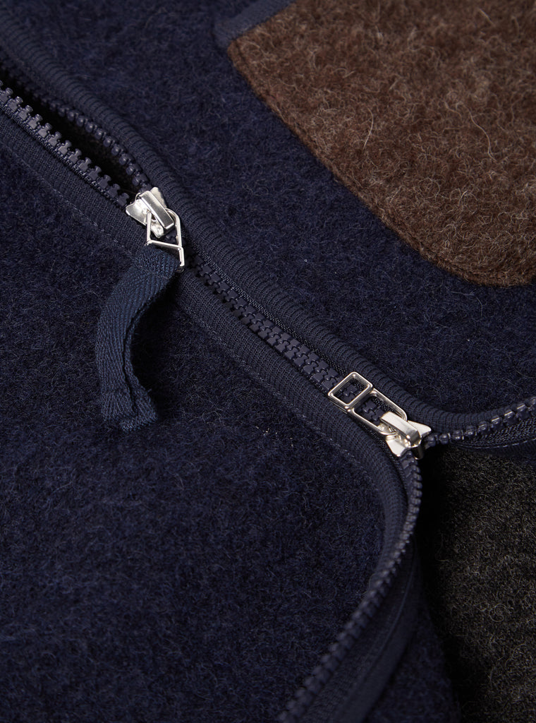 Universal Works Mixed Zip Gilet in Mixed Navy Wool Fleece