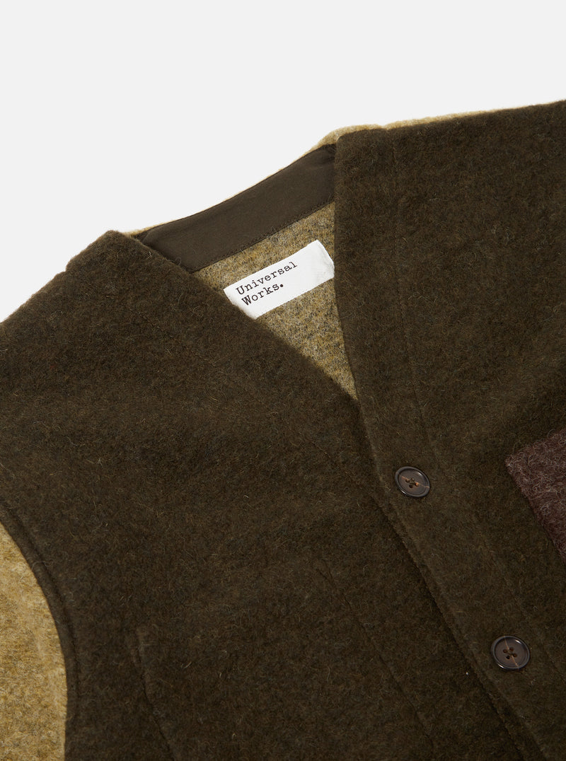 Universal Works Mixed Cardigan in Mixed Olive Wool Fleece