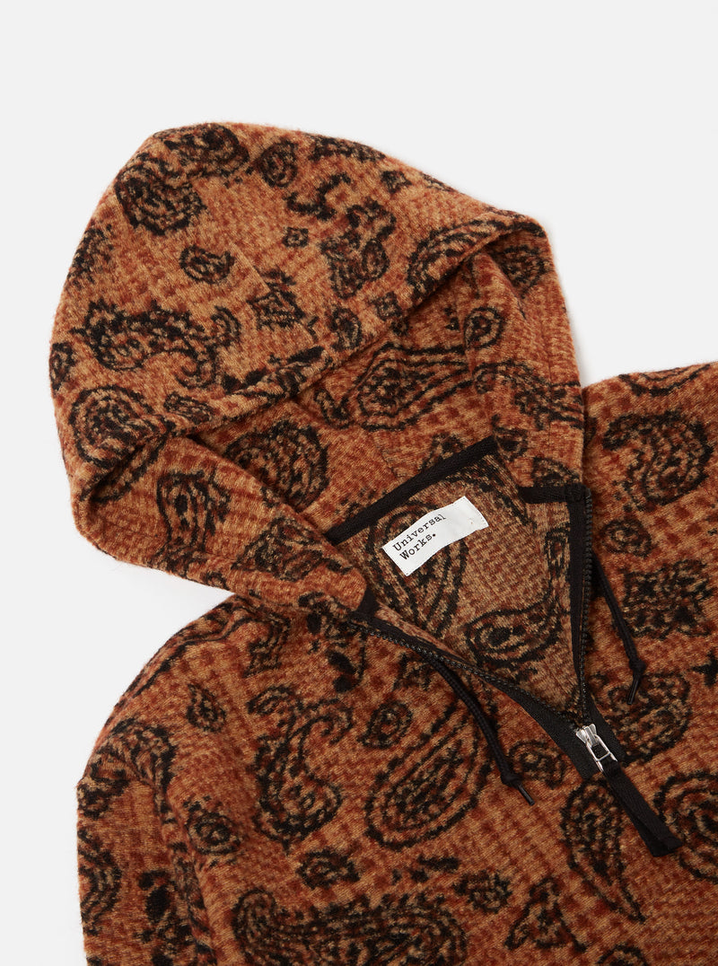 Universal Works Beach Hoodie in Cinnamon Paisley Check Fleece