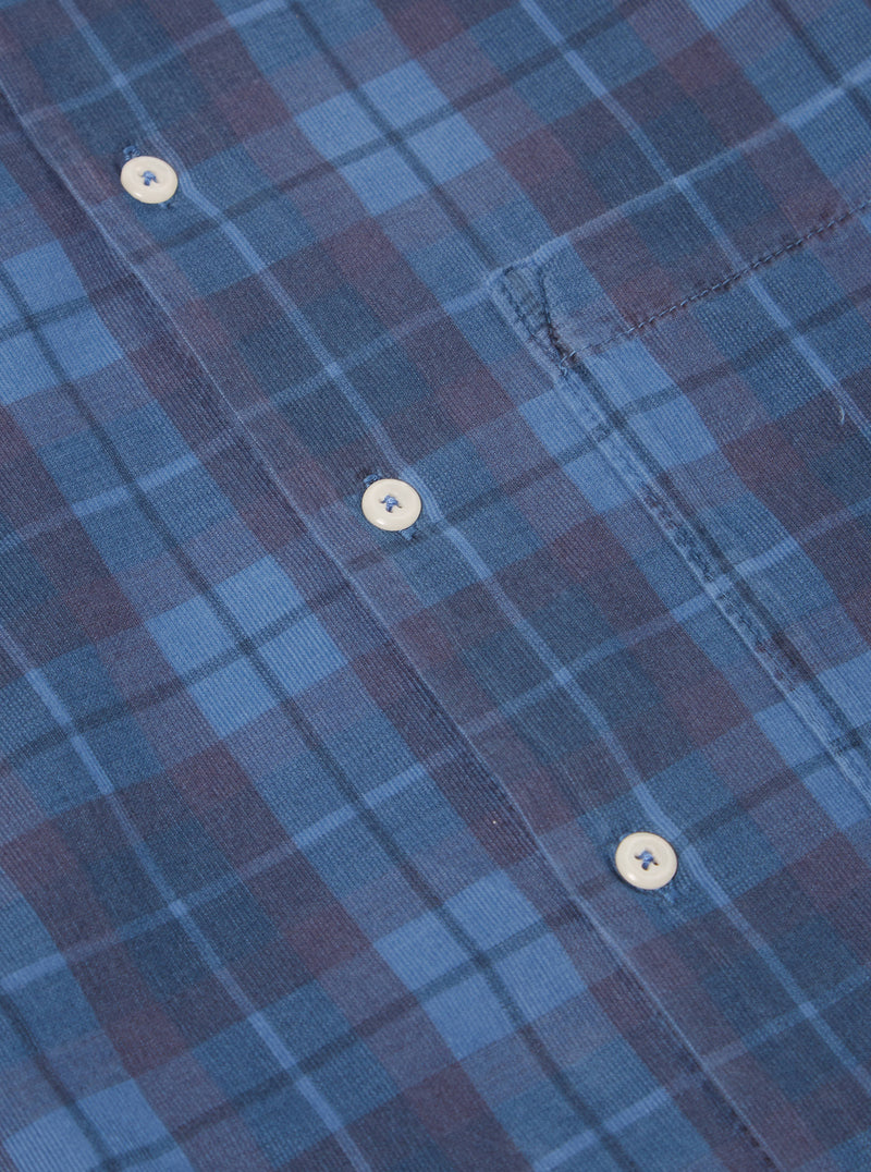 Universal Works Square Pocket Shirt in Blue Check Cord