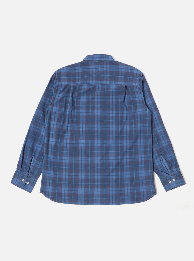 Universal Works Square Pocket Shirt in Blue Check Cord
