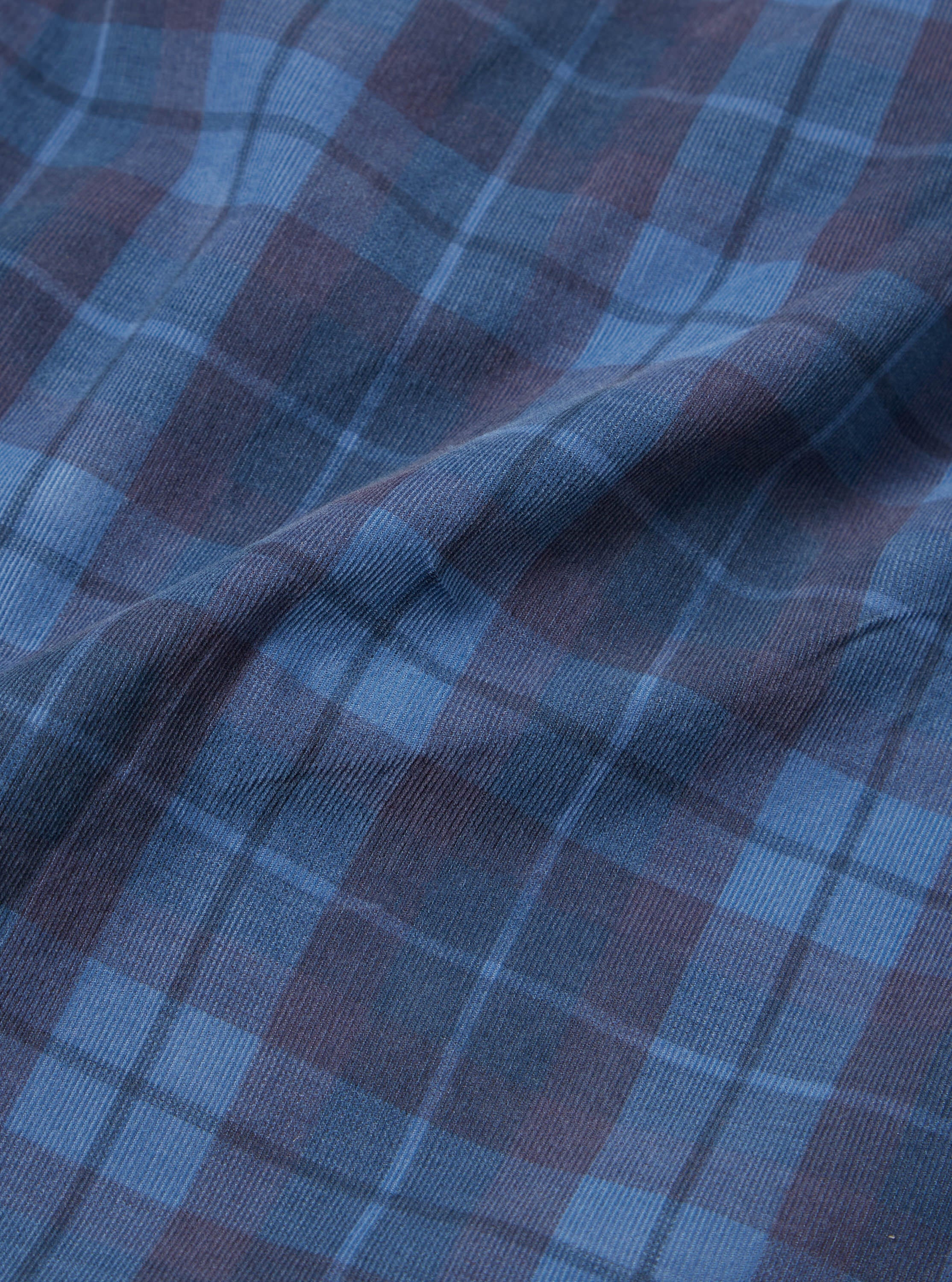 Universal Works Square Pocket Shirt in Blue Check Cord