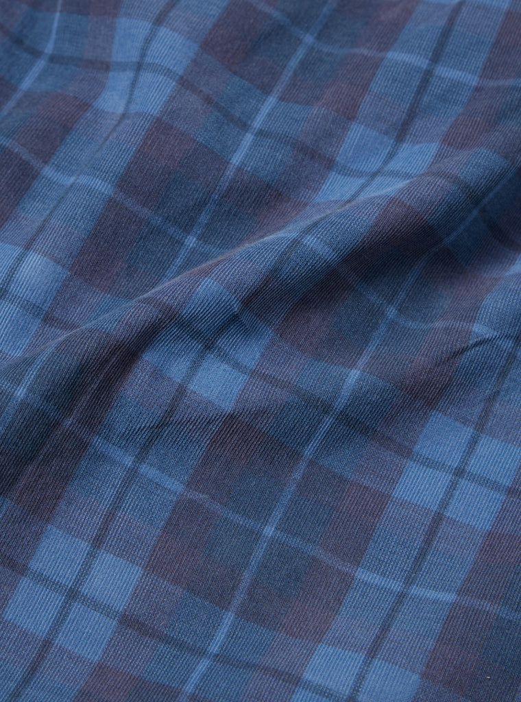 Universal Works Square Pocket Shirt in Blue Check Cord