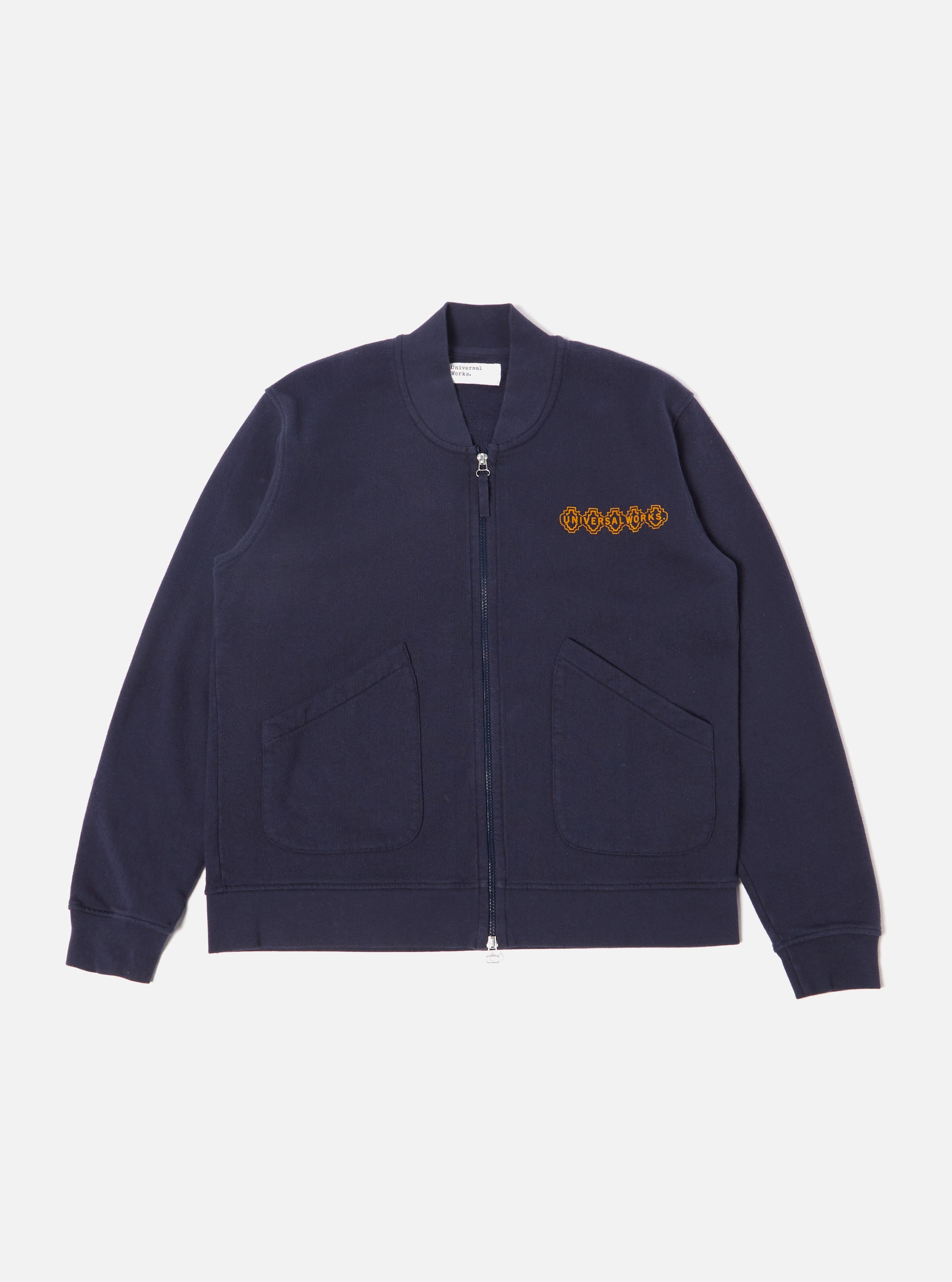 Universal Works Oxford Bomber Jacket in Navy Dry Handle Brushback