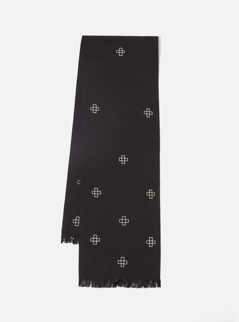 Universal Works Short Scarf in Black Embroided Viscose Mix