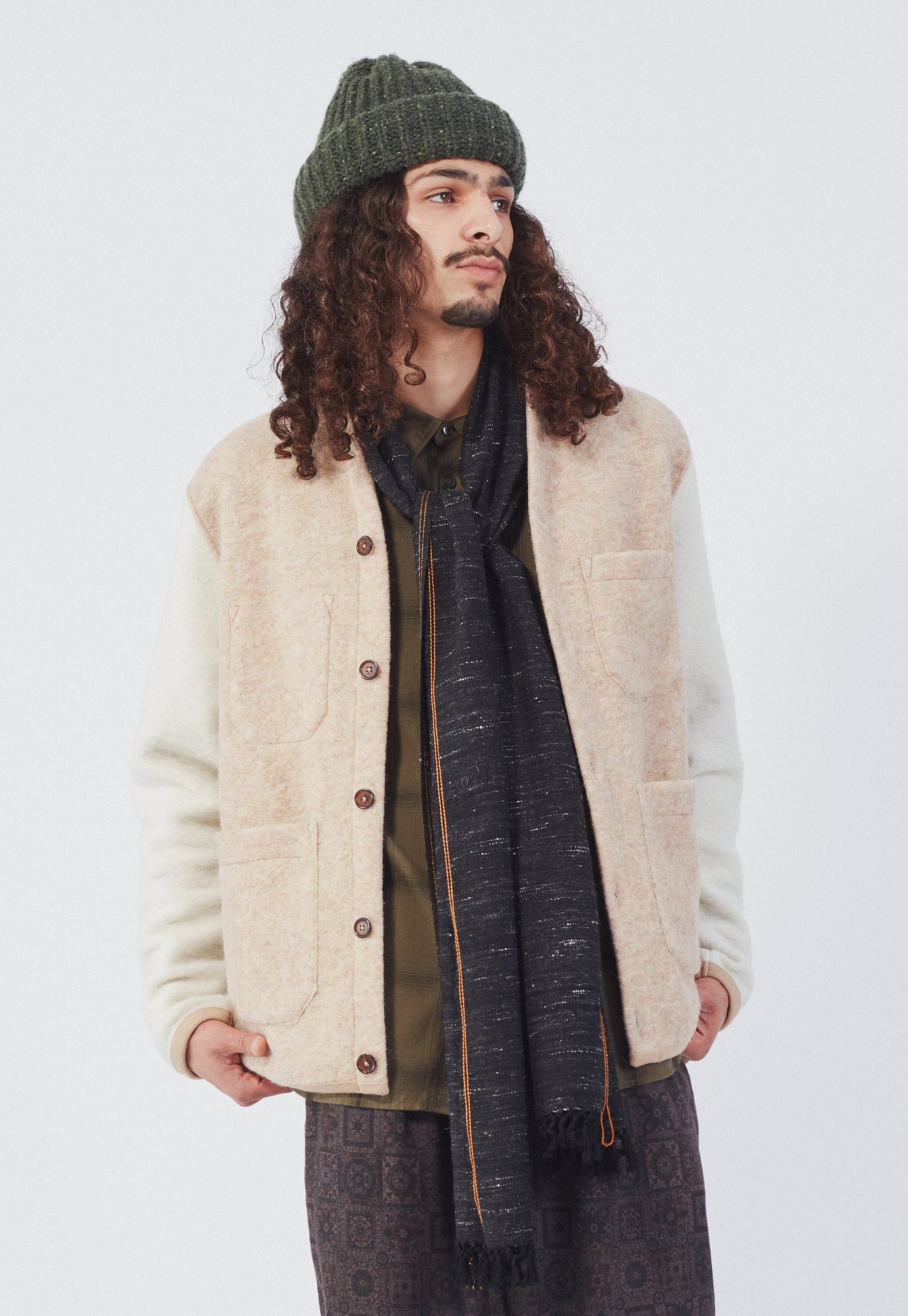 Universal Works Yak Scarf in Charcoal/Gold Yak Wool