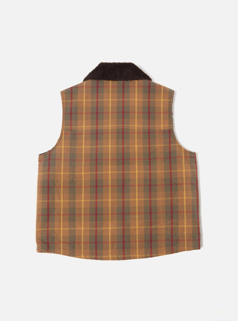 Universal Works Atlas Gilet in Cinnamon British Drywax Check