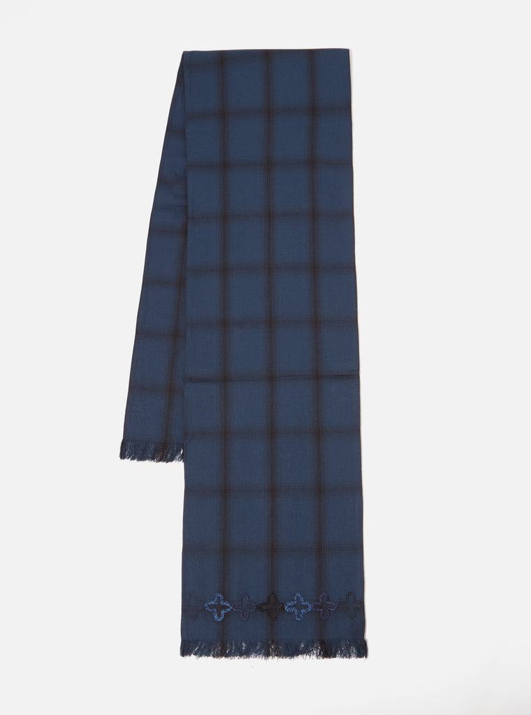 Universal Works Border Scarf in Navy Shadow Check
