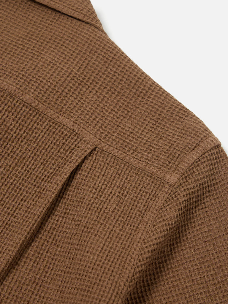 Universal Works Camp Shirt in Brown Japanese Waffle