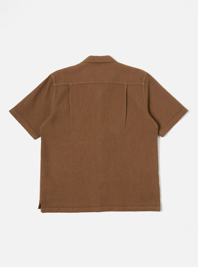 Universal Works Camp Shirt in Brown Japanese Waffle