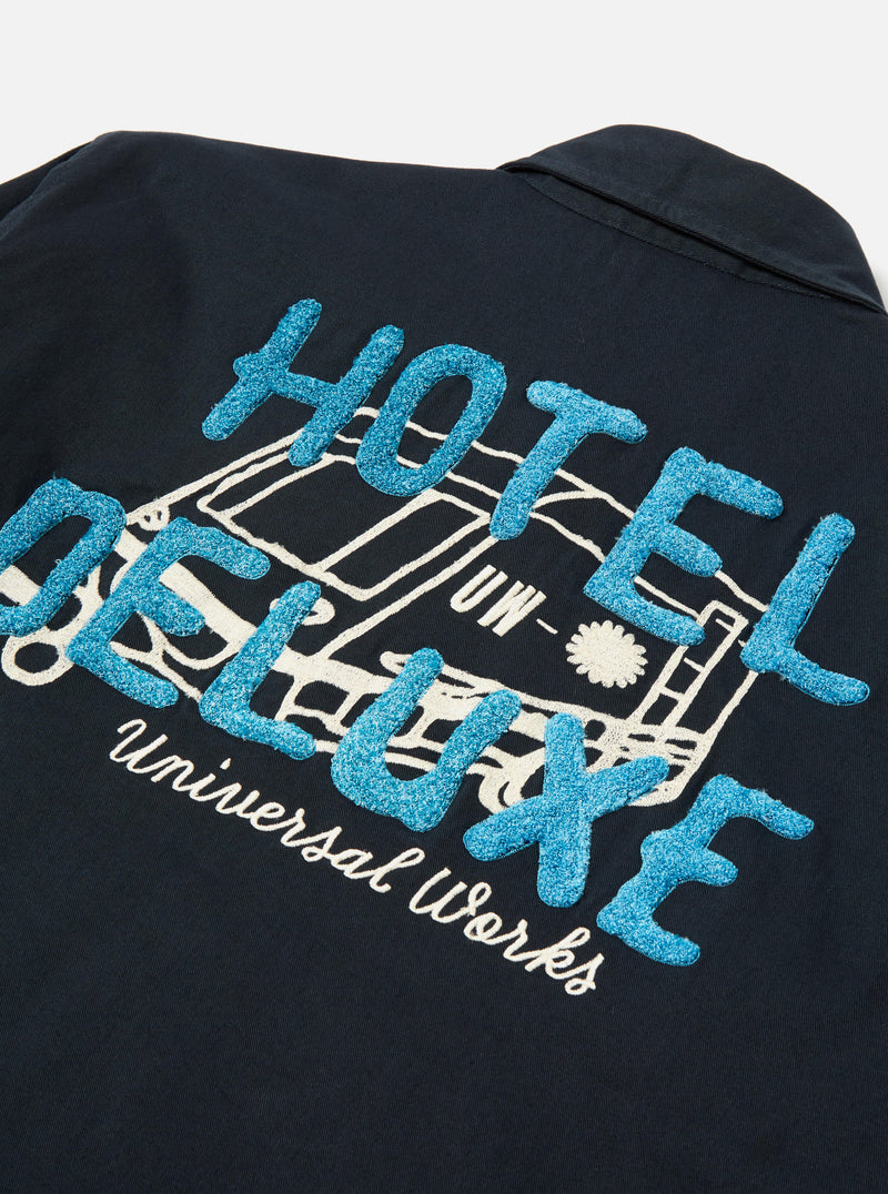 Universal Works Windcheater in Navy Embroidered Twill