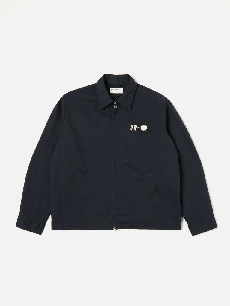 Universal Works Windcheater in Navy Embroidered Twill