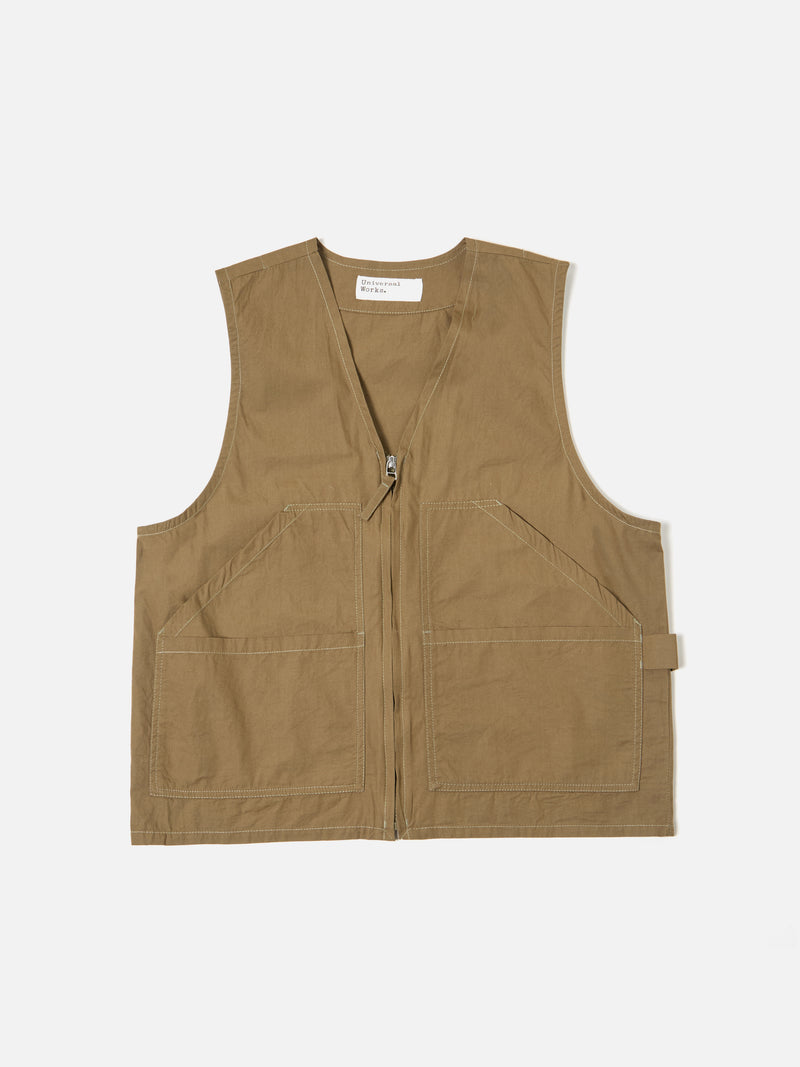 Universal Works Painters Gilet in Khaki Broad Cloth