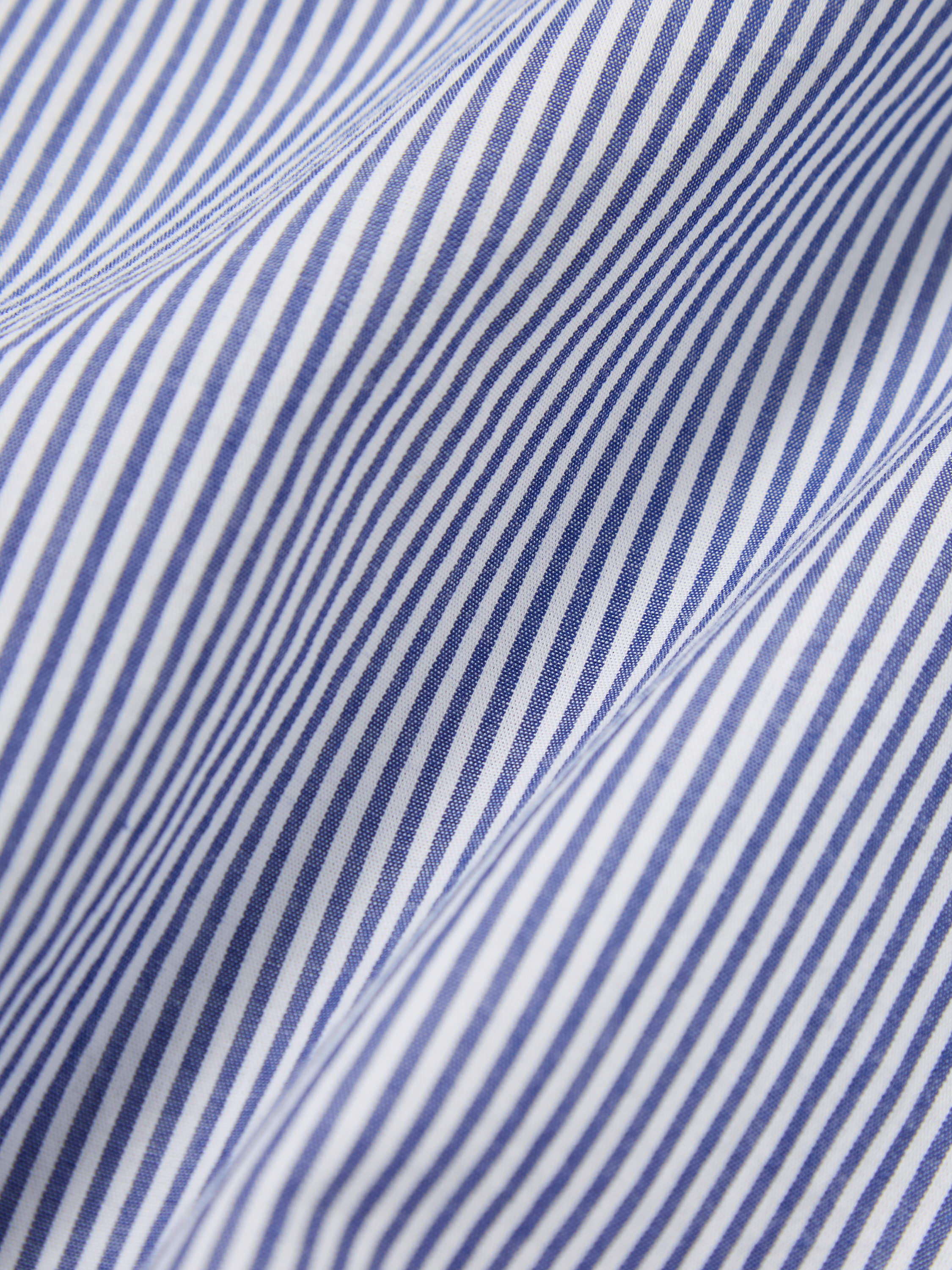 Universal Works Road Shirt in Blue Embroidered Classic Stripe