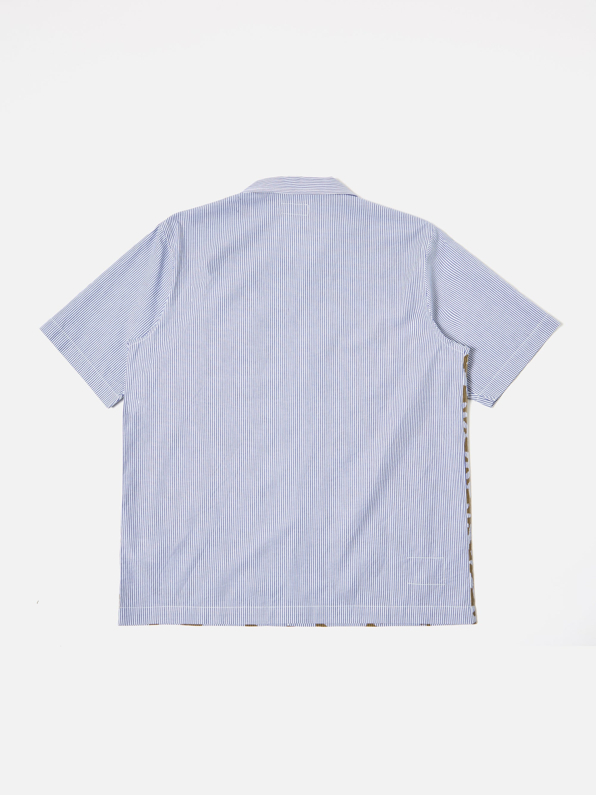 Universal Works Road Shirt in Gold/Blue Sun Print Stripe