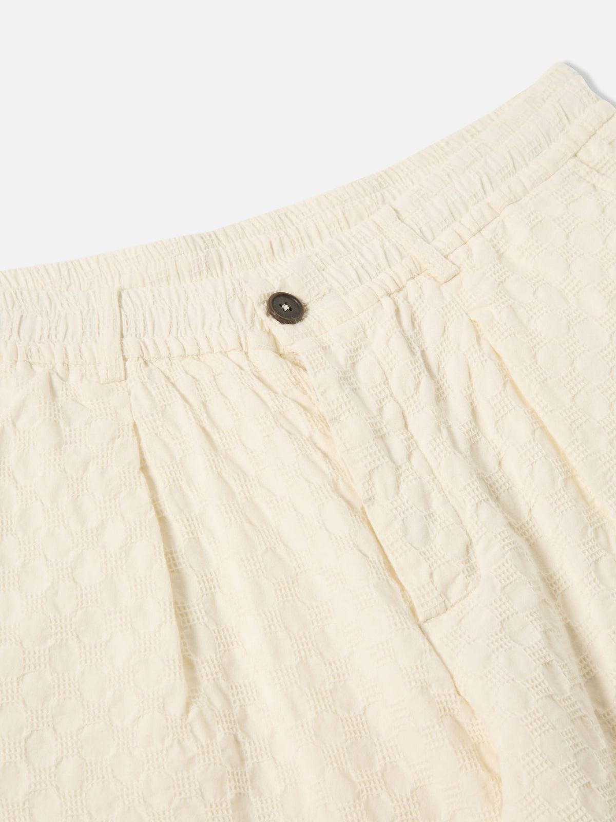 Universal Works Pleated Track Short in Ecru Dot Waffle