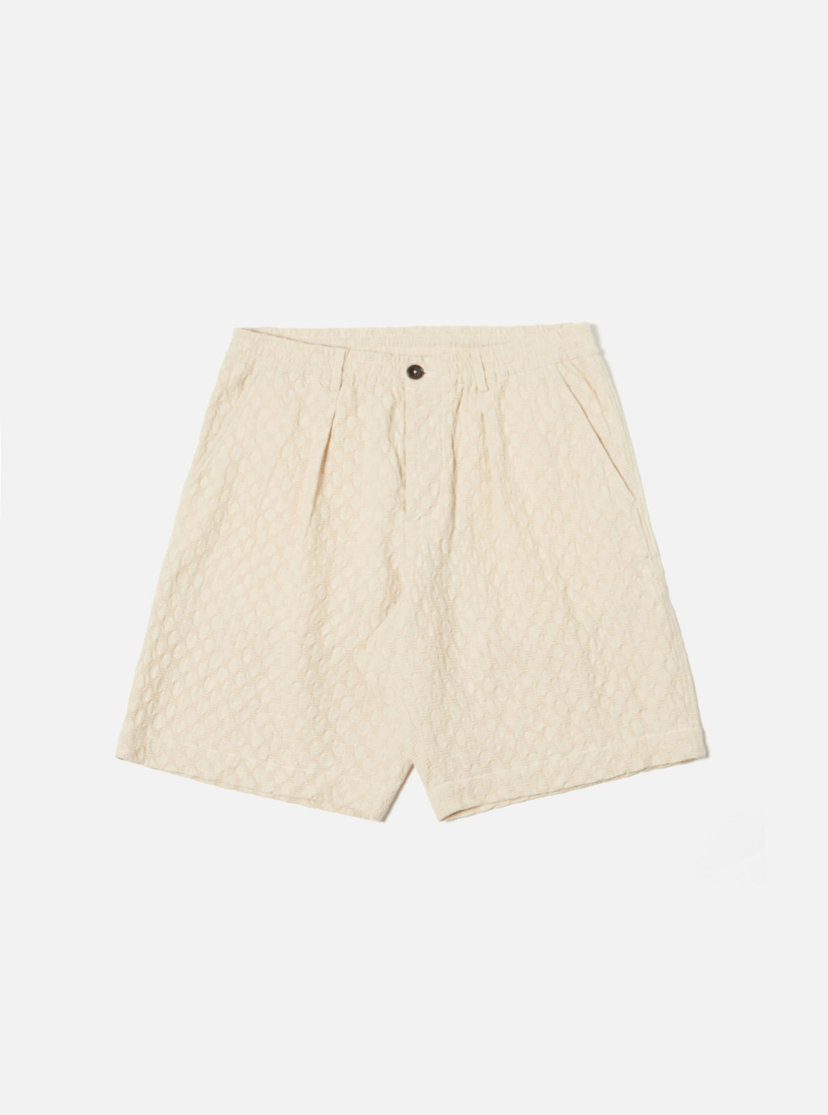 Universal Works Pleated Track Short in Ecru Dot Waffle