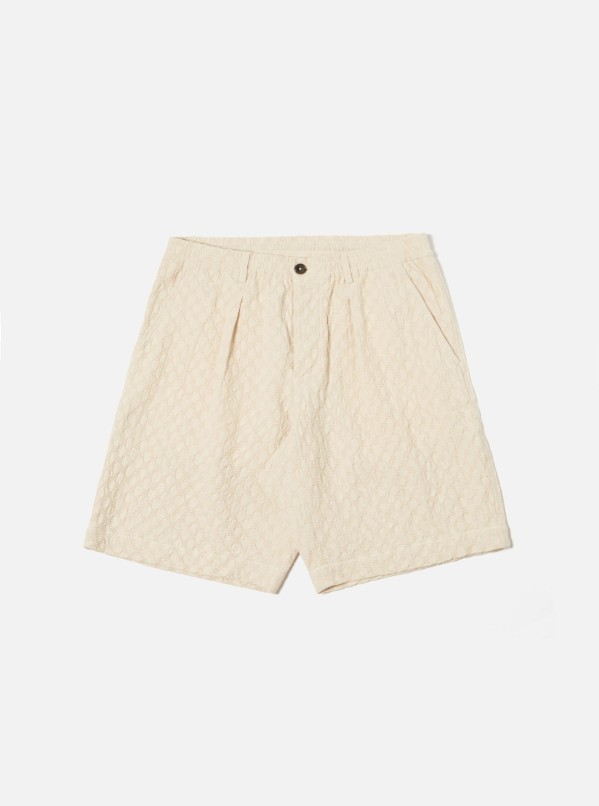 Universal Works Pleated Track Short in Ecru Dot Waffle