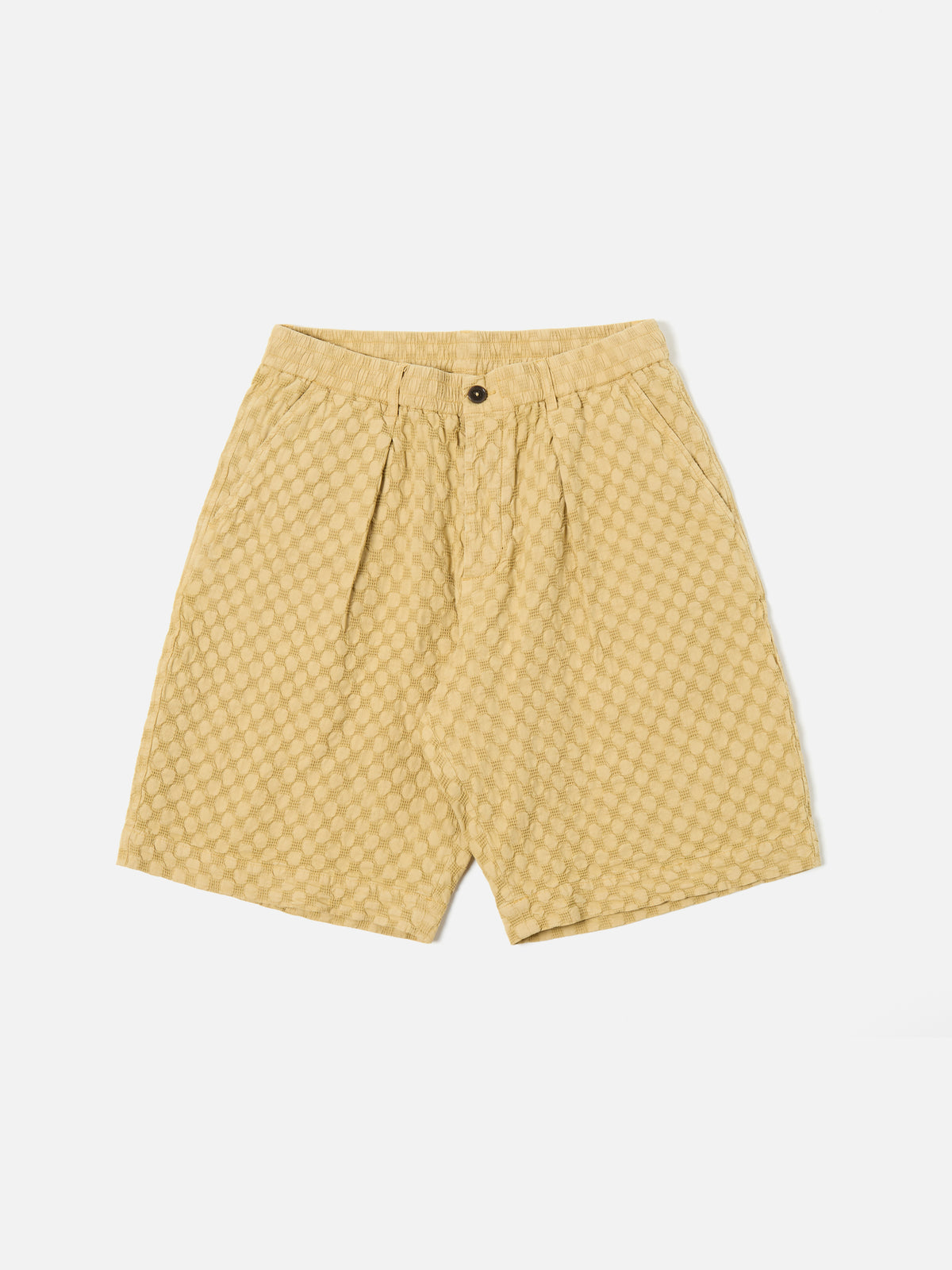 Universal Works Pleated Track Short in Camel Dot Waffle