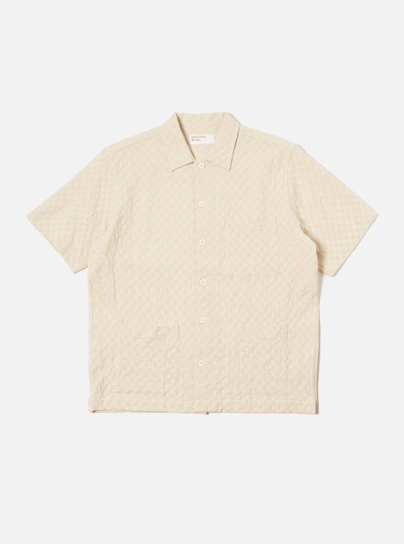 Universal Works Island Shirt in Ecru Dot Waffle