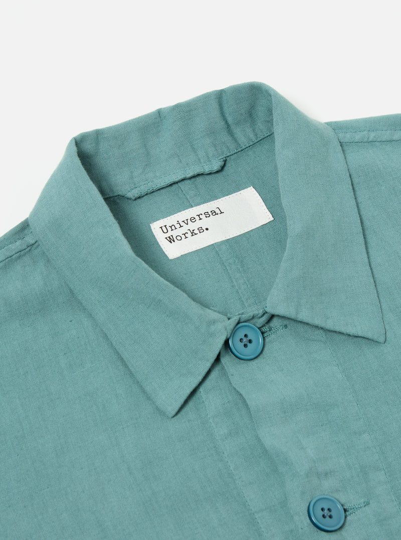 Universal Works Travail Shirt in Sea Blue Linen Cotton Shirting