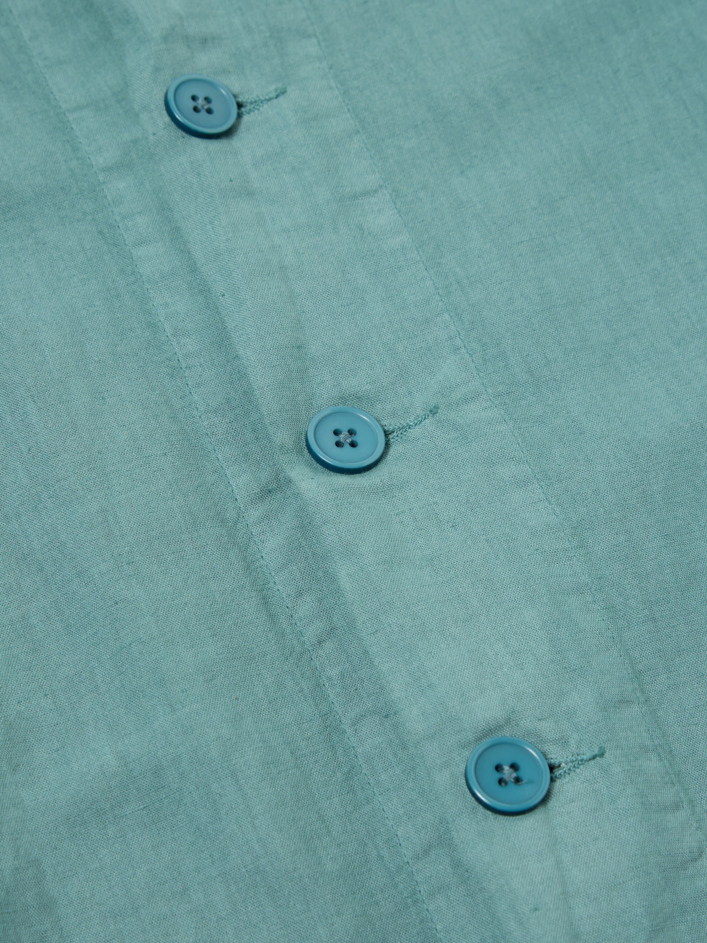 Universal Works Travail Shirt in Sea Blue Linen Cotton Shirting