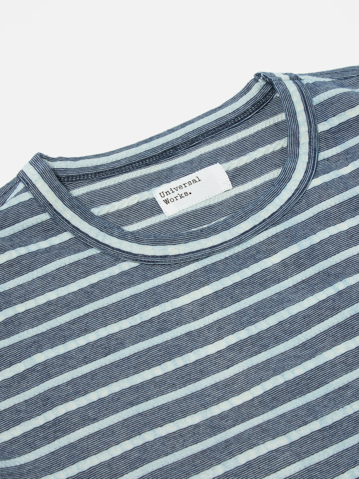 Universal Works Relaxed Tee in Indigo Textured Knit Stripe