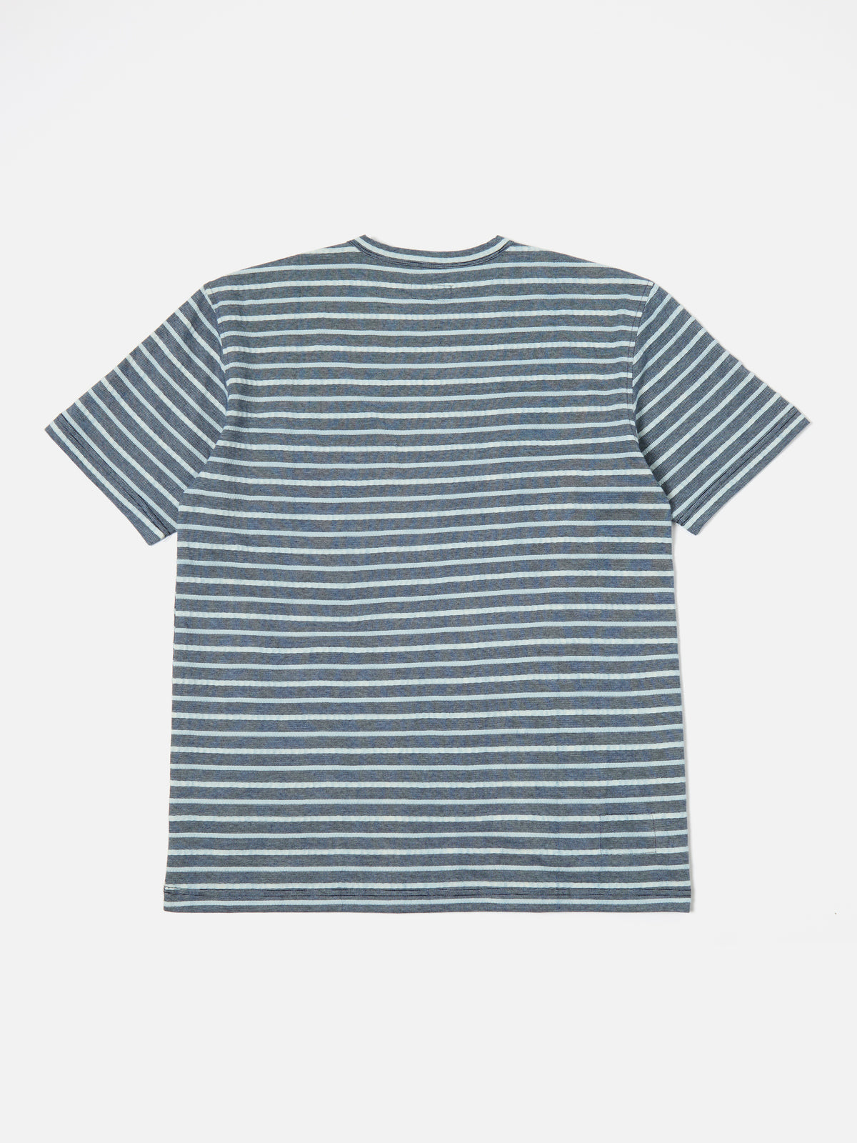 Universal Works Relaxed Tee in Indigo Textured Knit Stripe