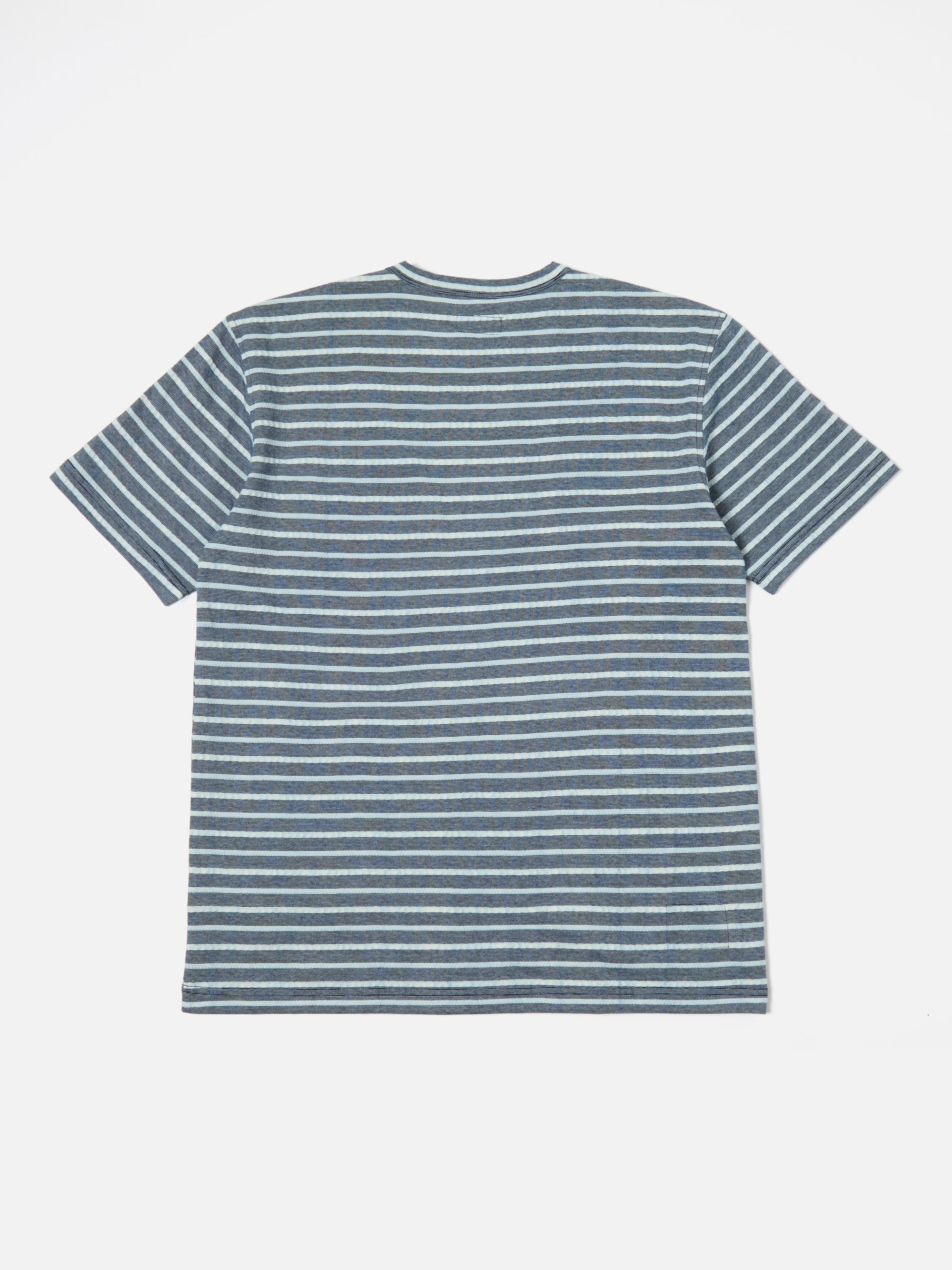 Universal Works Relaxed Tee in Indigo Textured Knit Stripe