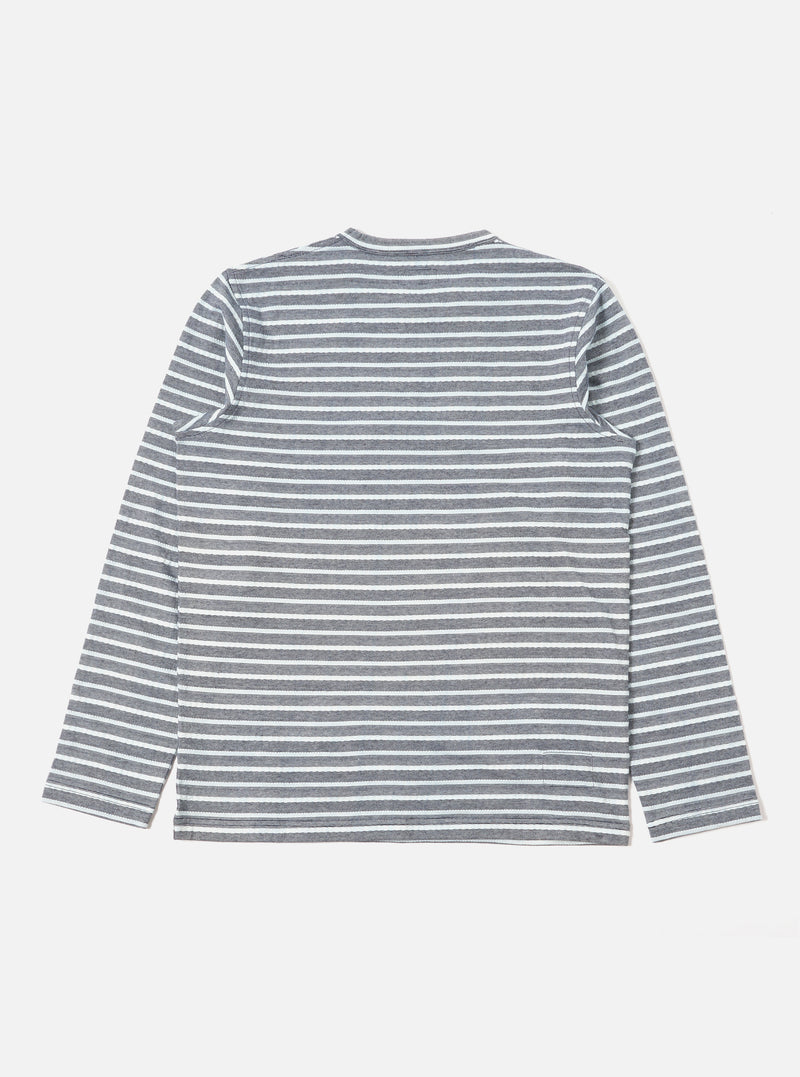 Universal Works L/S Pocket Tee in Indigo Textured Knit Stripe