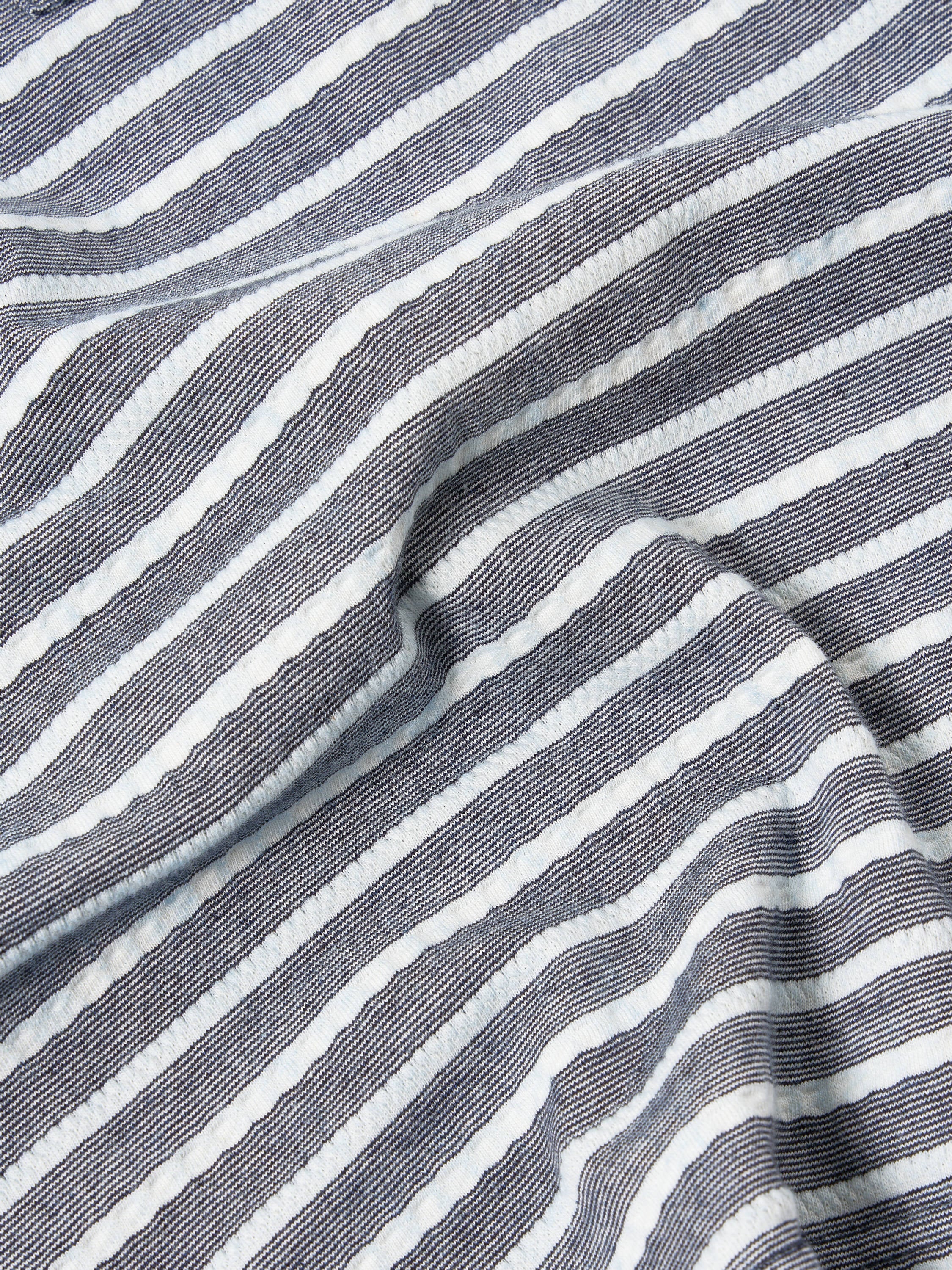 Universal Works L/S Pocket Tee in Indigo Textured Knit Stripe