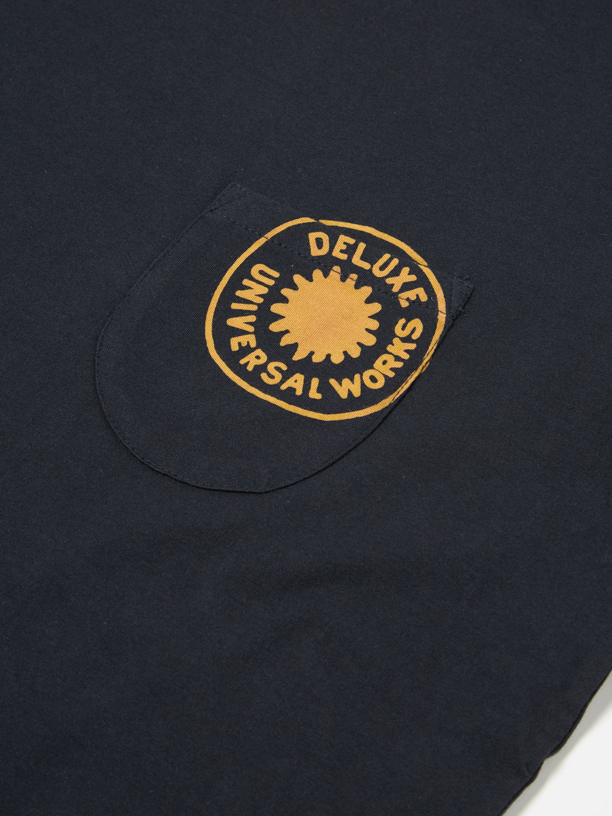 Universal Works Print Pocket Tee in Navy Single Jersey Deluxe