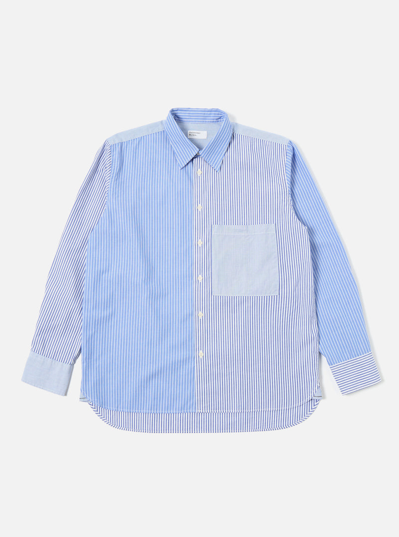 Universal Works Square Pocket Shirt in Blue/White Classic Principe Mix