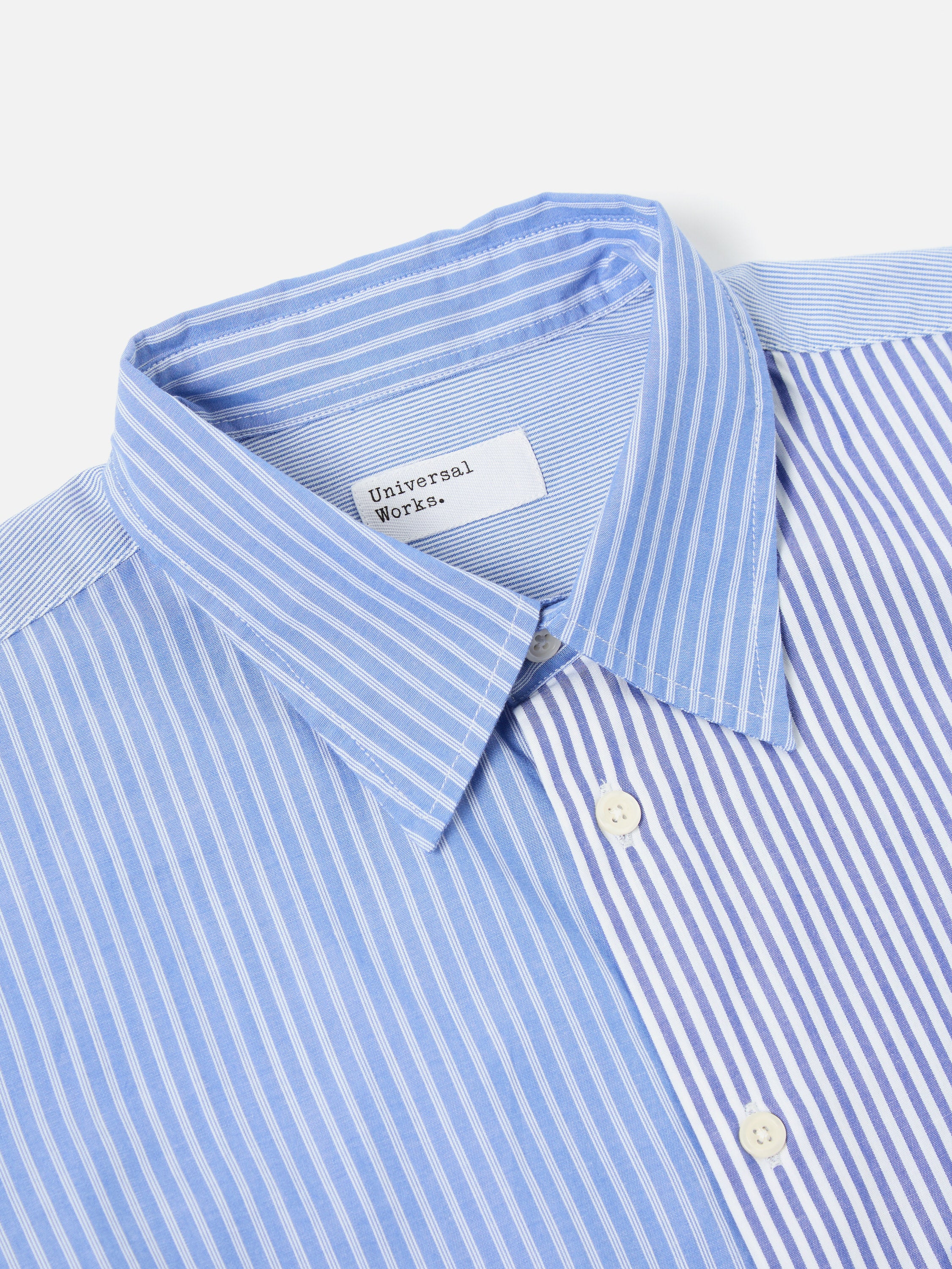 Universal Works Square Pocket Shirt in Blue/White Classic Principe Mix