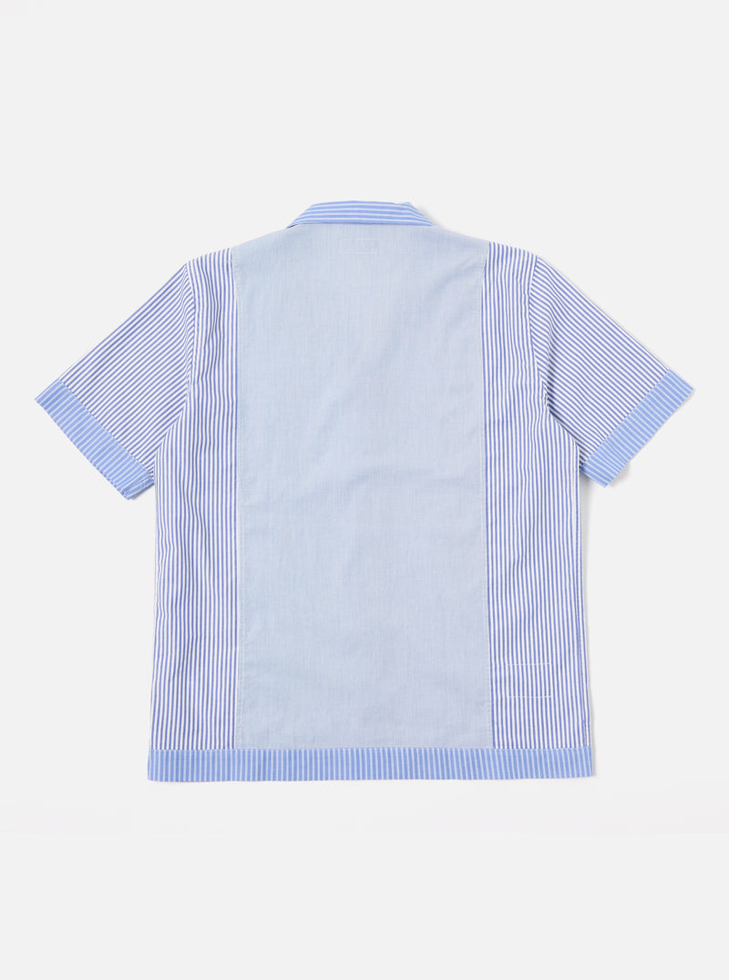 Universal Works Boarder Panel Shirt in Blue/White Classic Principe Mix