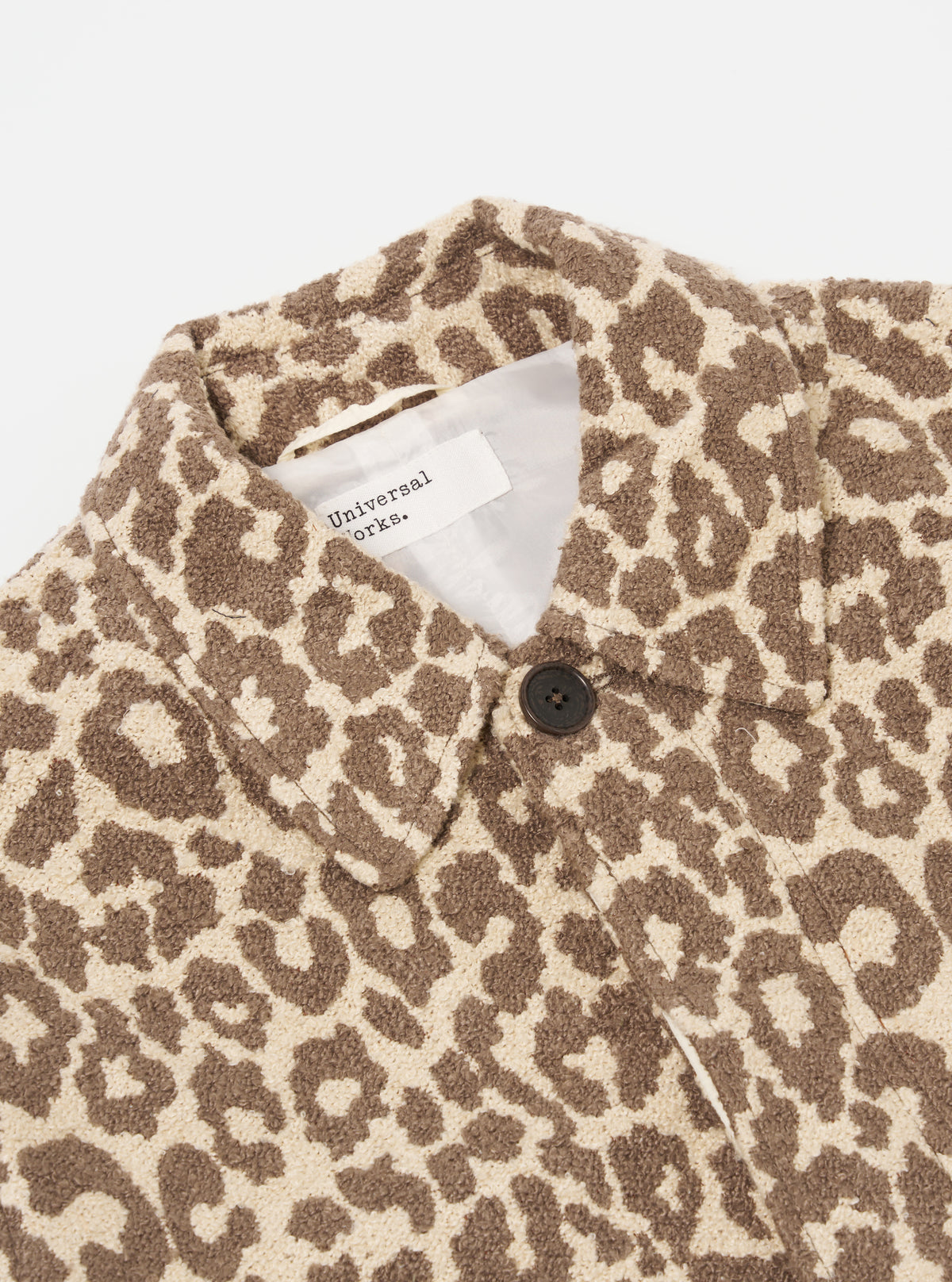 Universal Works Account Coat in Natural Crazy Leopard