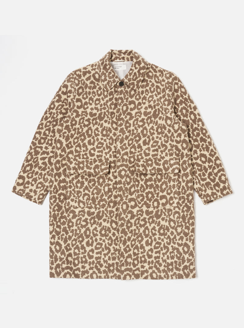 Universal Works Account Coat in Natural Crazy Leopard