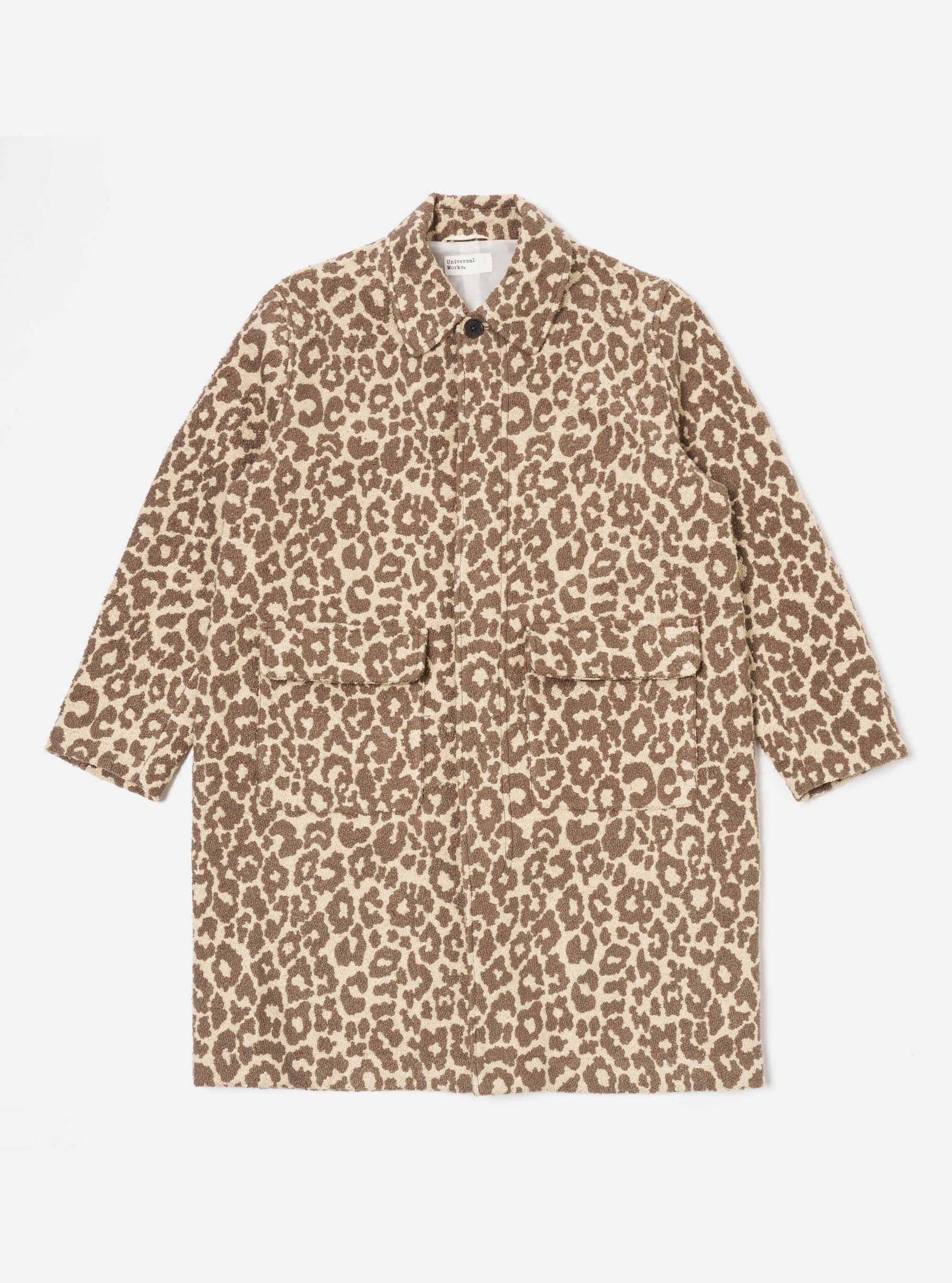 Universal Works Account Coat in Natural Crazy Leopard