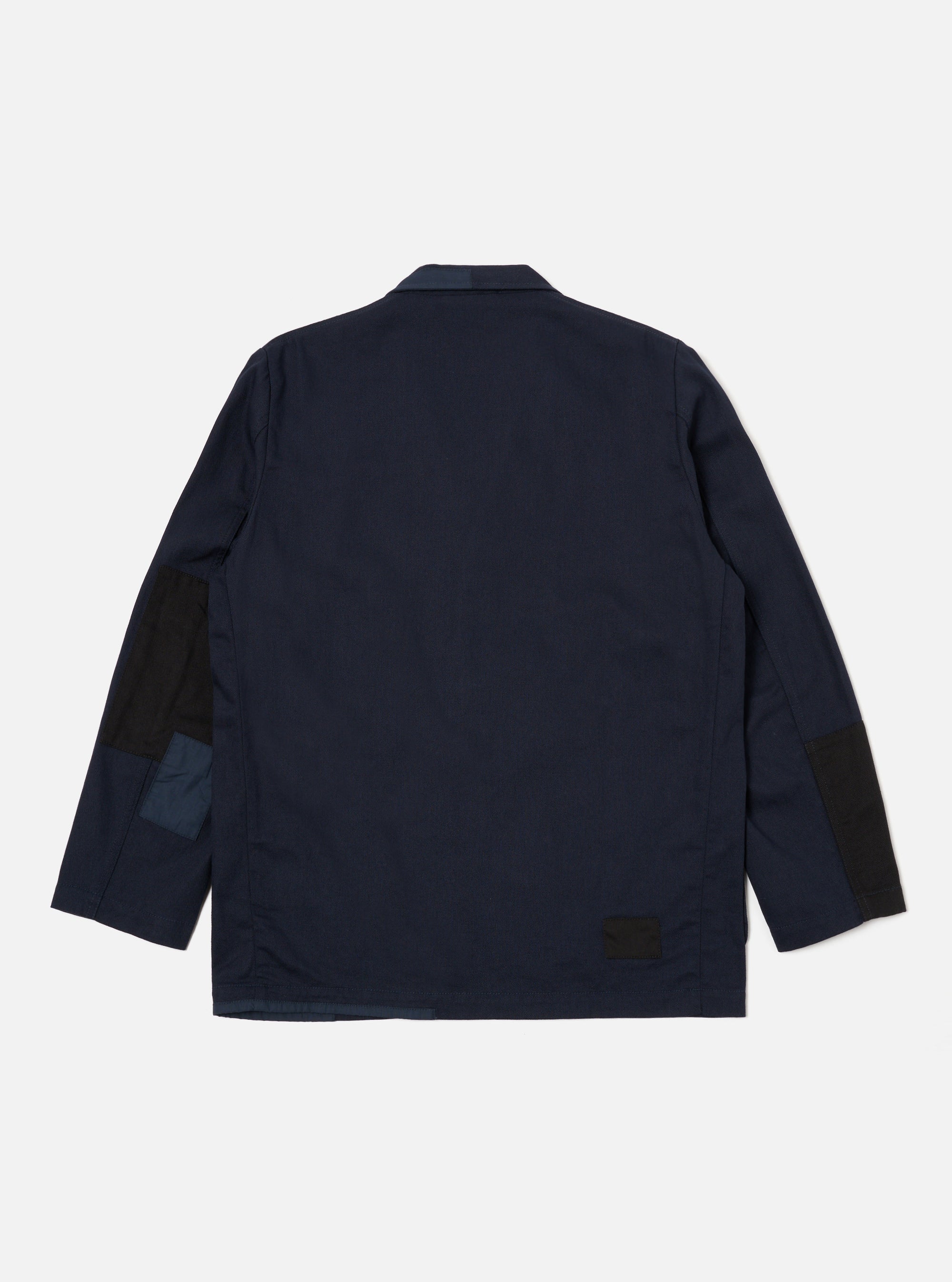 Universal Works Patched Three Button Jacket in Navy Mix Works Twill Mix