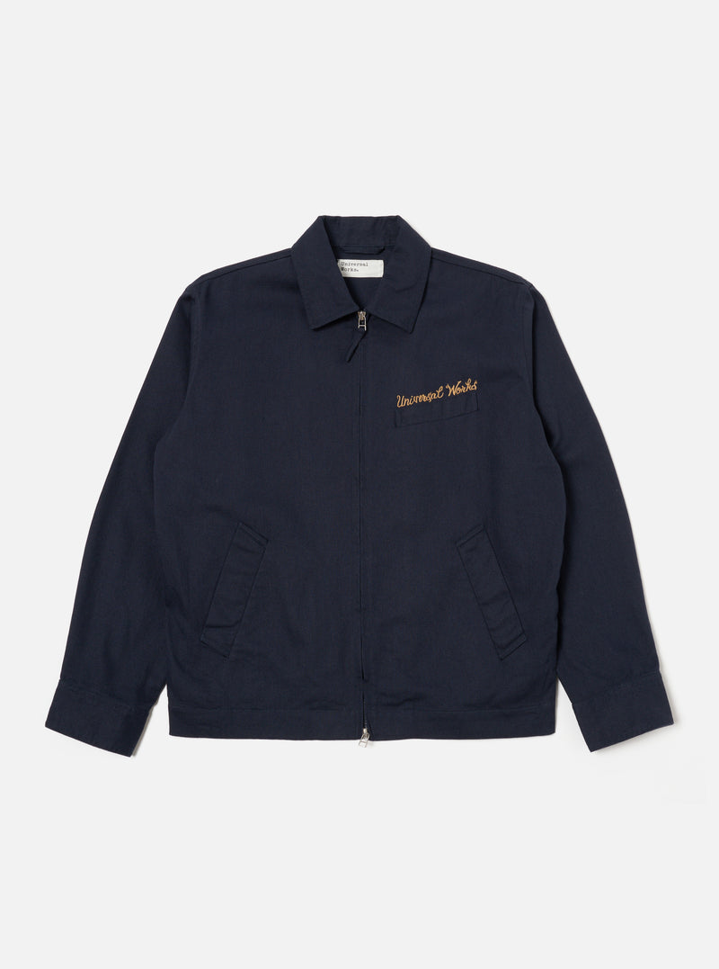 Universal Works Windcheater in Navy Embroidered Works Twill