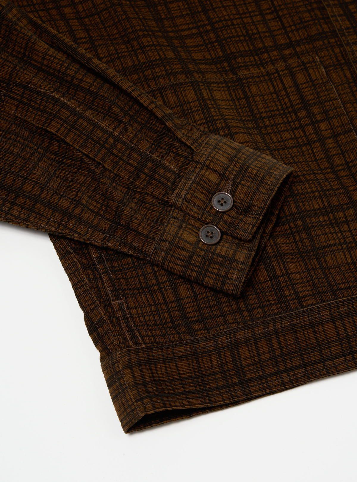 Universal Works Uniform Jacket in Brown Check Cord Seersucker