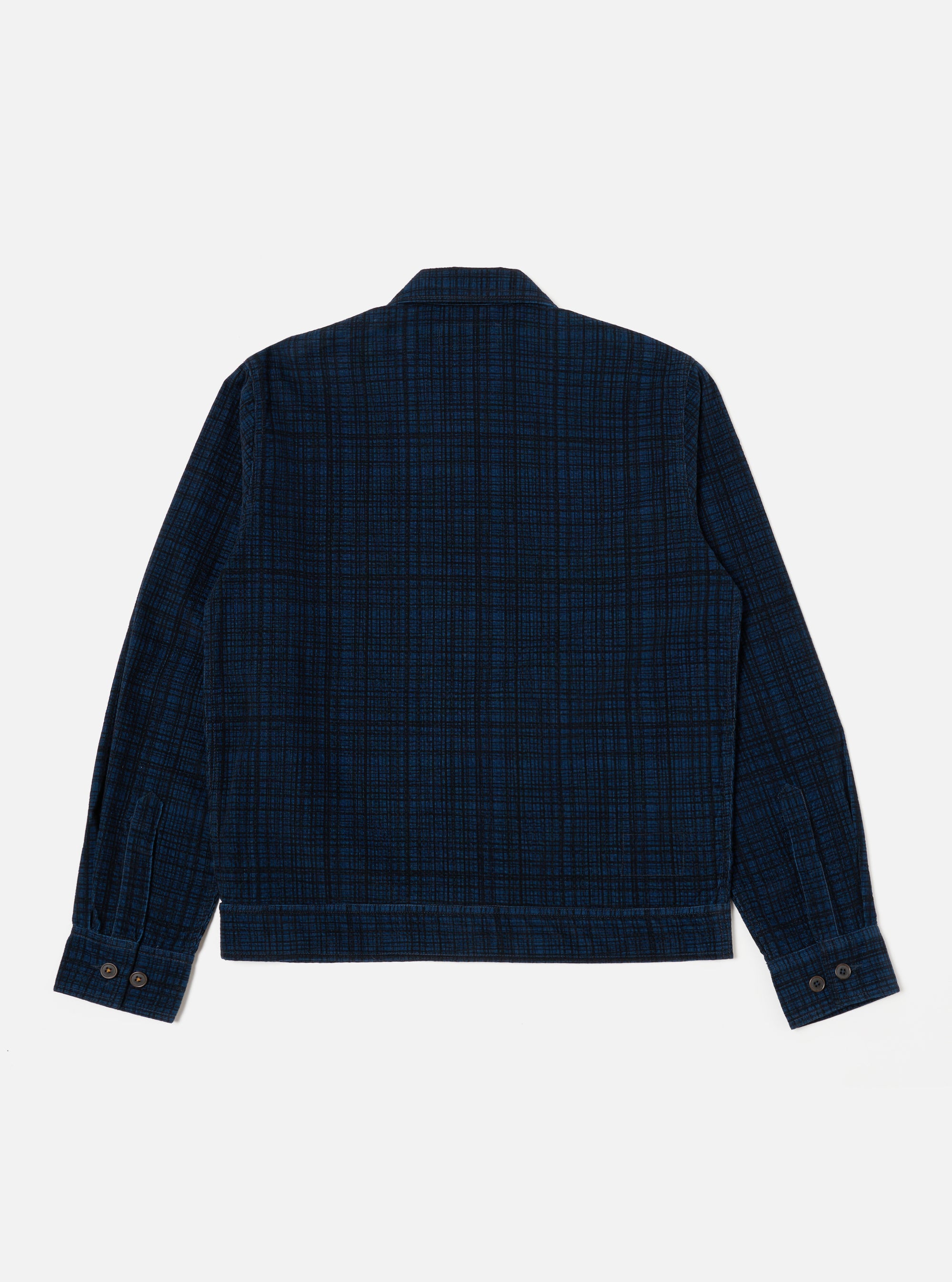 Universal Works Uniform Jacket in Navy Check Cord Seersucker