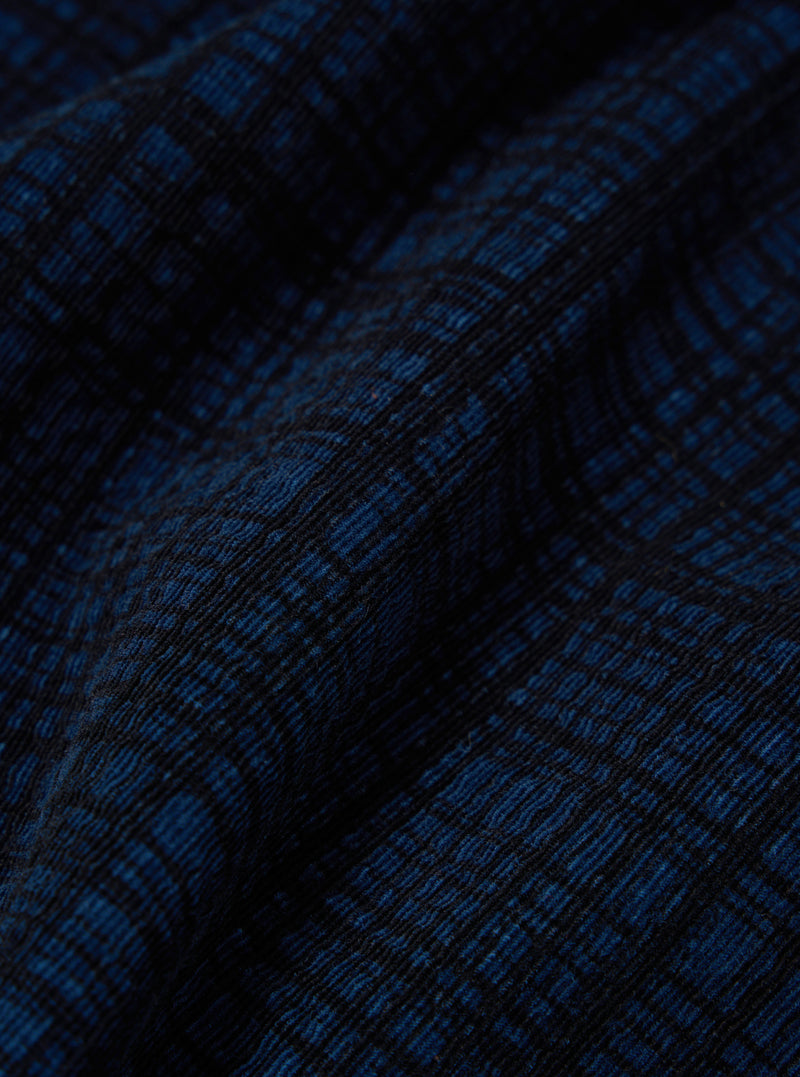 Universal Works Uniform Jacket in Navy Check Cord Seersucker