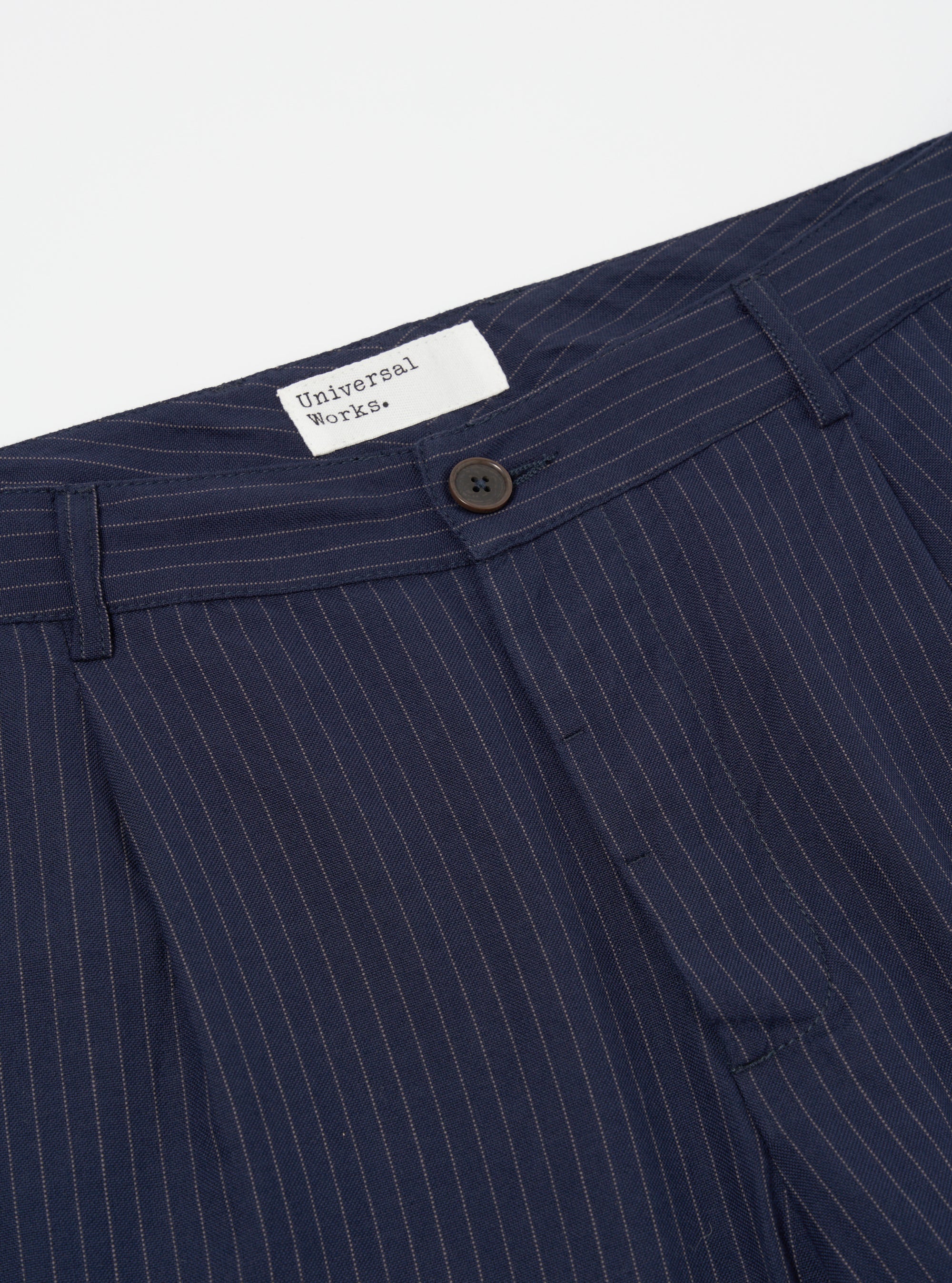 Universal Works Duke Pant in Navy Cotton Pinstripe