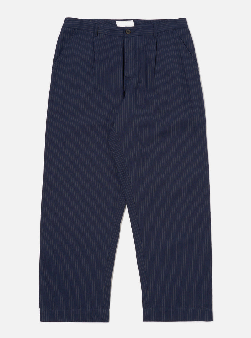 Universal Works Duke Pant in Navy Cotton Pinstripe