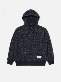 Universal Works New York Hoody in Navy Leopard Brush Back