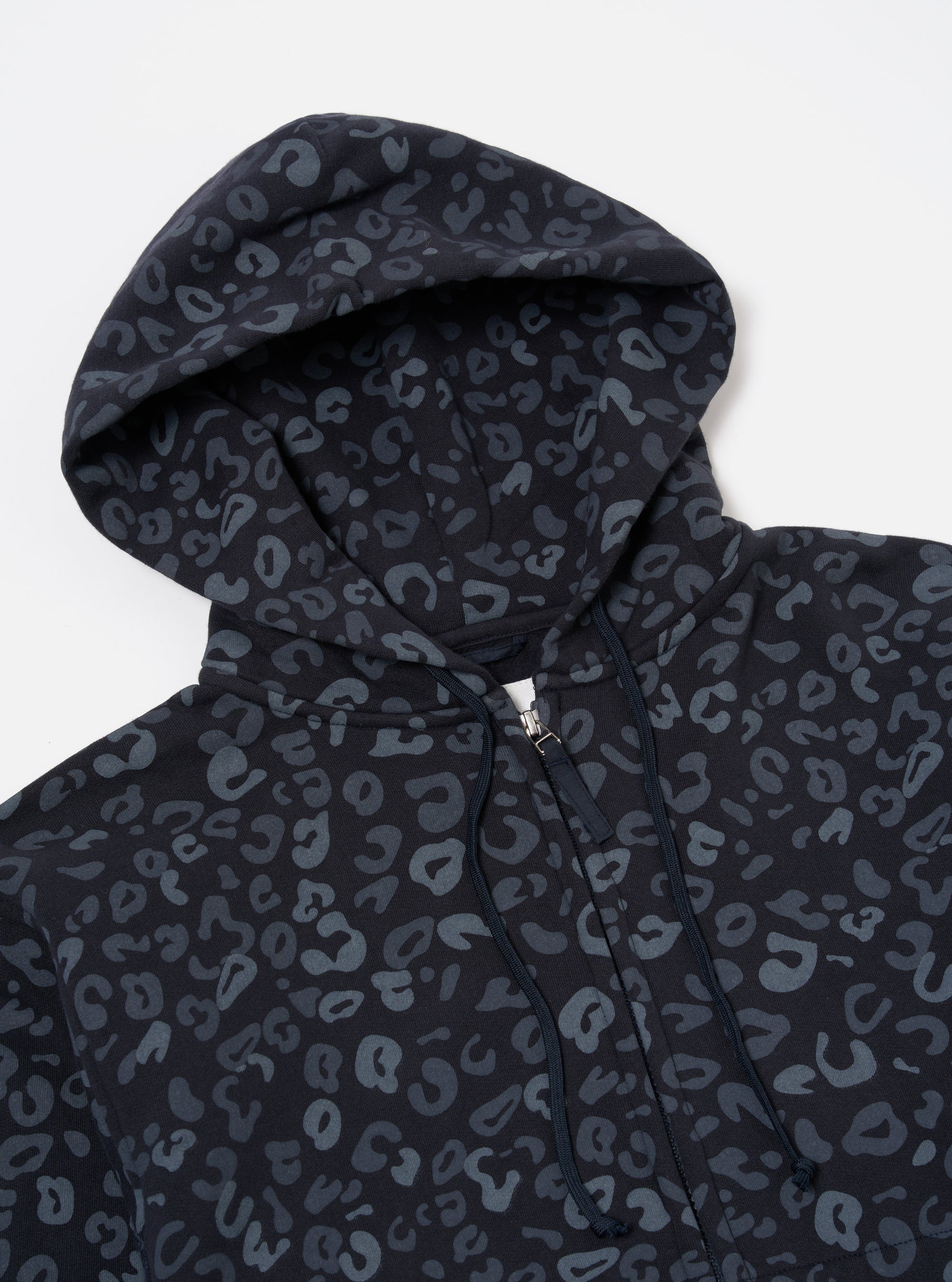 Universal Works New York Hoody in Navy Leopard Brush Back