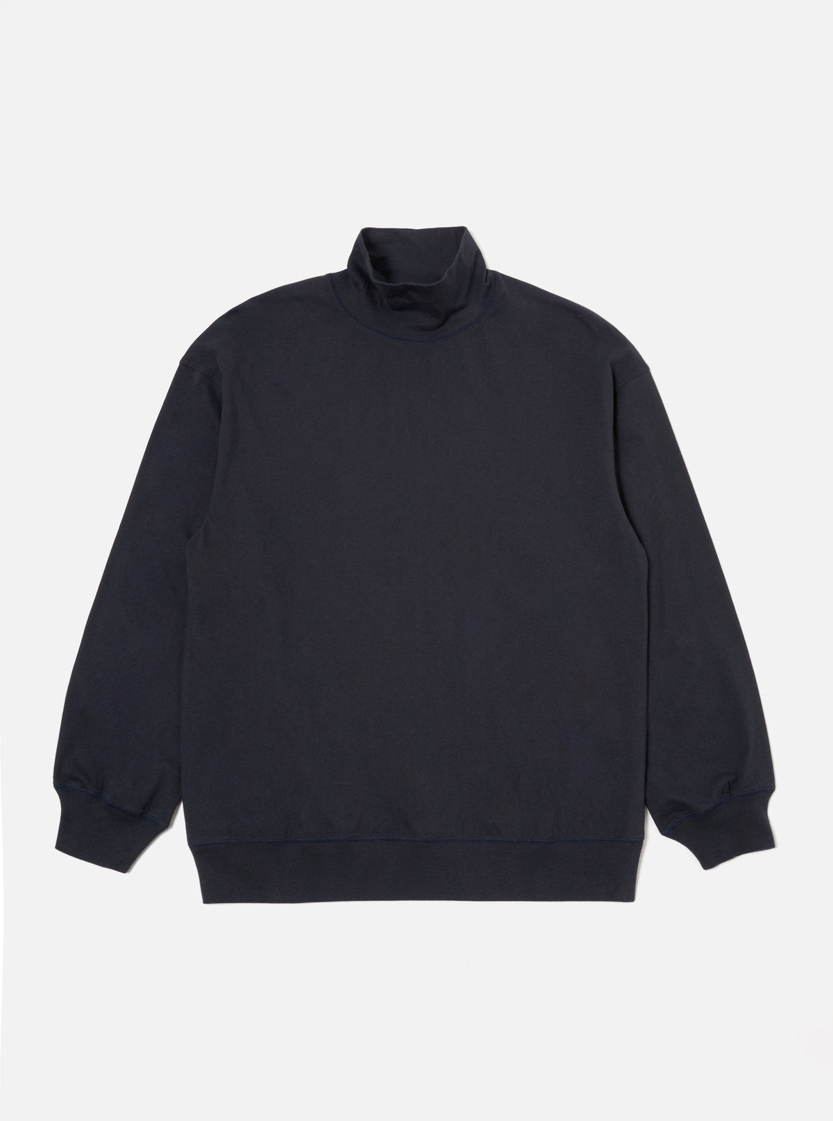 Universal Works Funnel Neck Tee in Navy Single Jersey