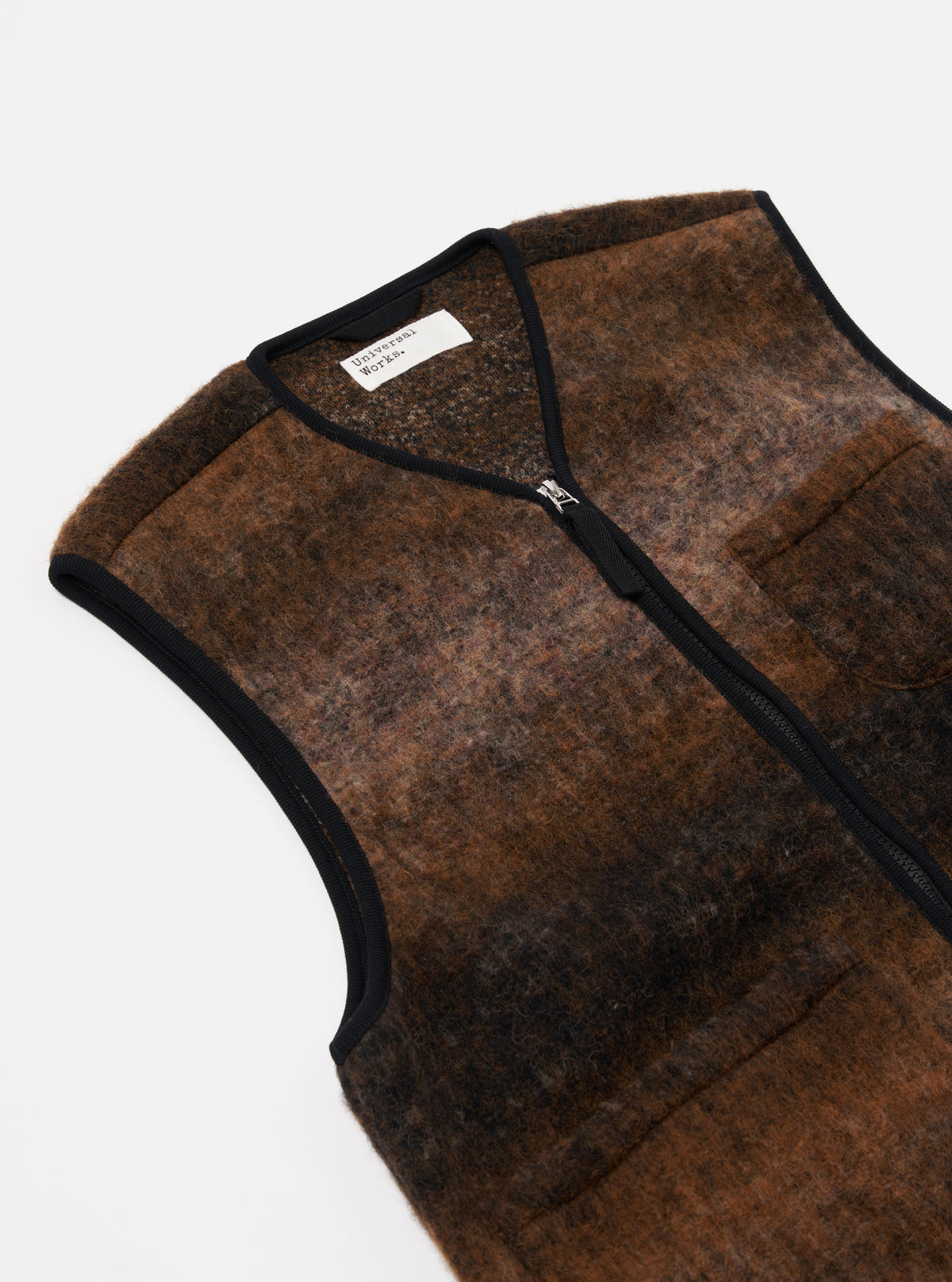 Universal Works Zip Gilet in Brown Ombre Fleece